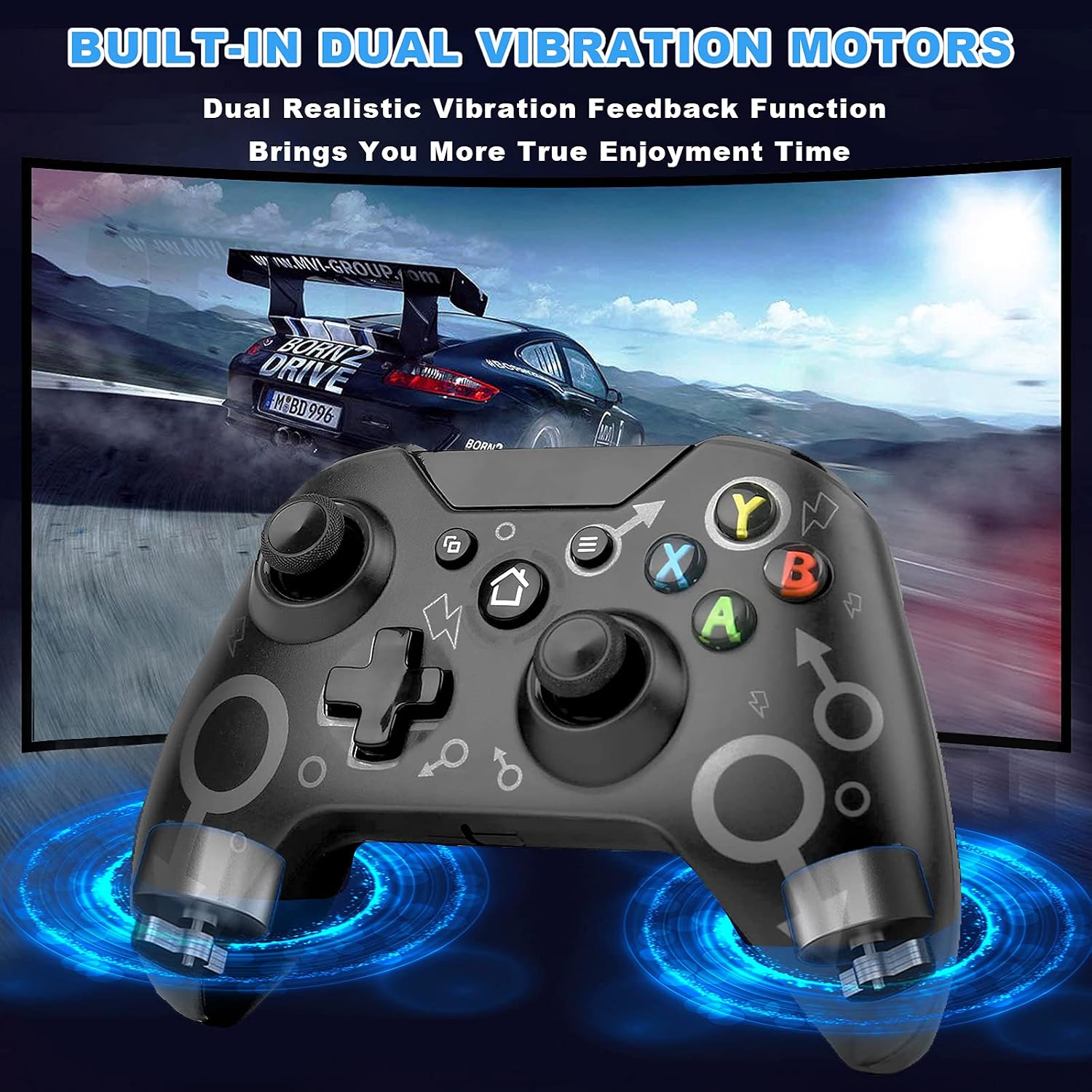 Wireless Controller for Xbox One, Xbox Wireless Controller PC Gamepad with 2.4GHZ Wireless Adapter, Compatible with Xbox One/One S/One X/One Elite/Xbox Series X/PS3 /Windows 7/8/10 (Black)