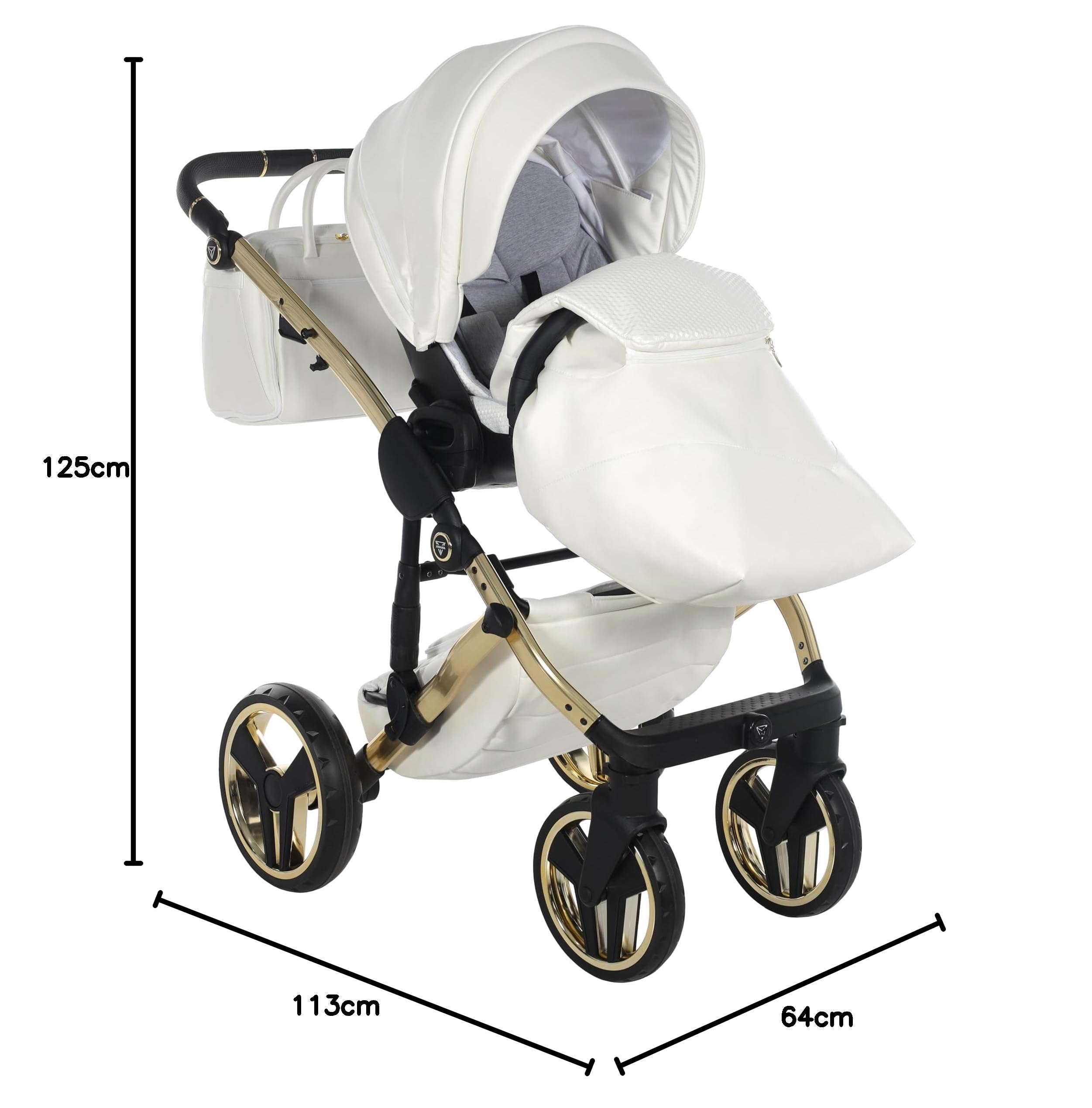 Junama Passeggino TRIO Diamond Fluo Individual 17 Bianco e Oro - 2in1 3in1 4in1 + ombrellino (4 in 1 con Base ISOFIX)