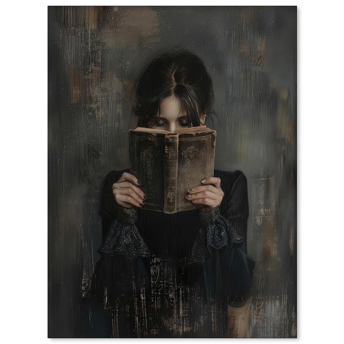 Haitunone Victorian Feminine Reading Wall Art Dark Academia Moody Books Poster Antique Oil Painting Canvas Prints for Book Lover Gifts Bedroom Gallery