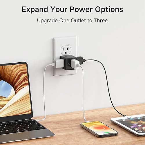 Miniatura 2 de Cable Matters - Paquete de 3 adaptadores de pared de 3 tomas de corriente (enchufe de cubo a tierra, divisor de toma, adaptador de enchufe de 3