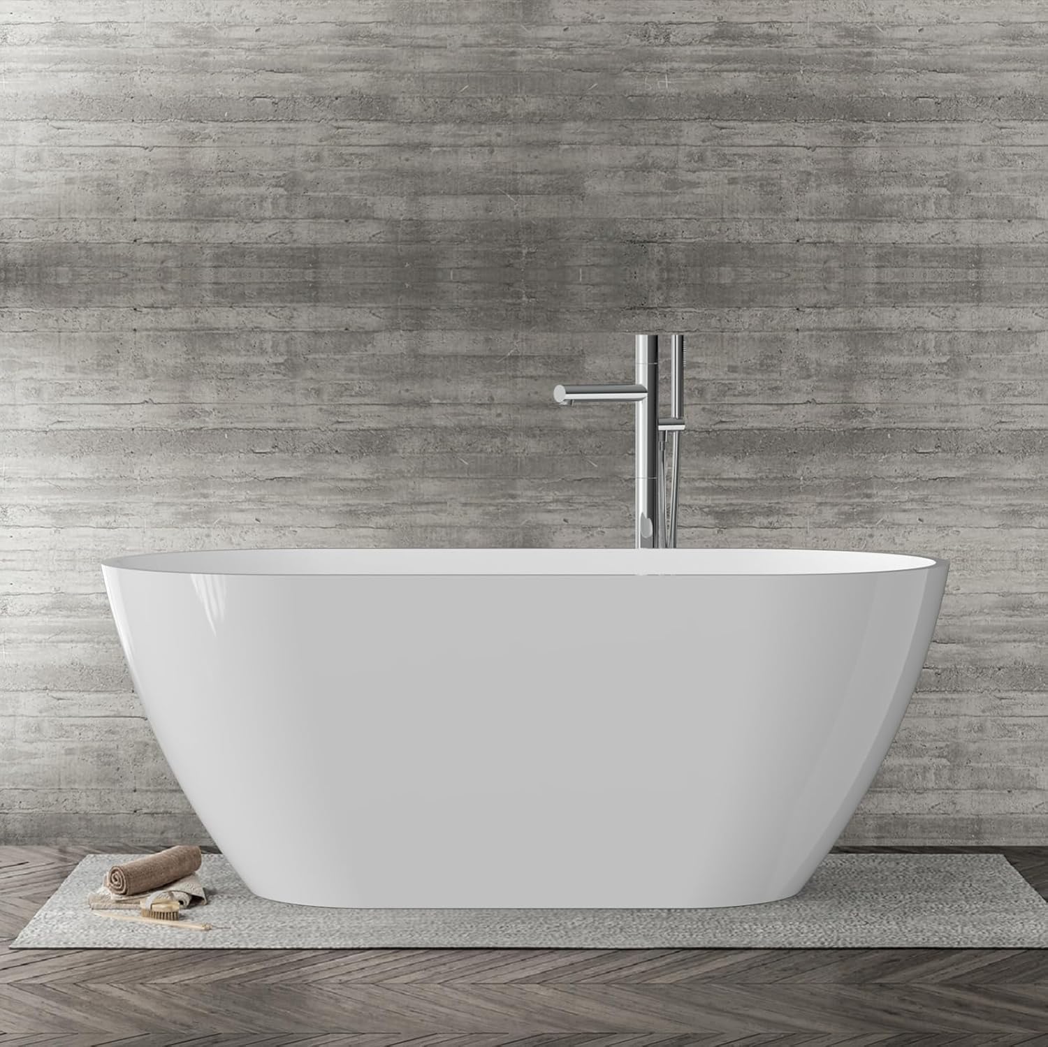 59" Acrylic Freestanding Bathtub, Deep Soaking Tub, Contoured