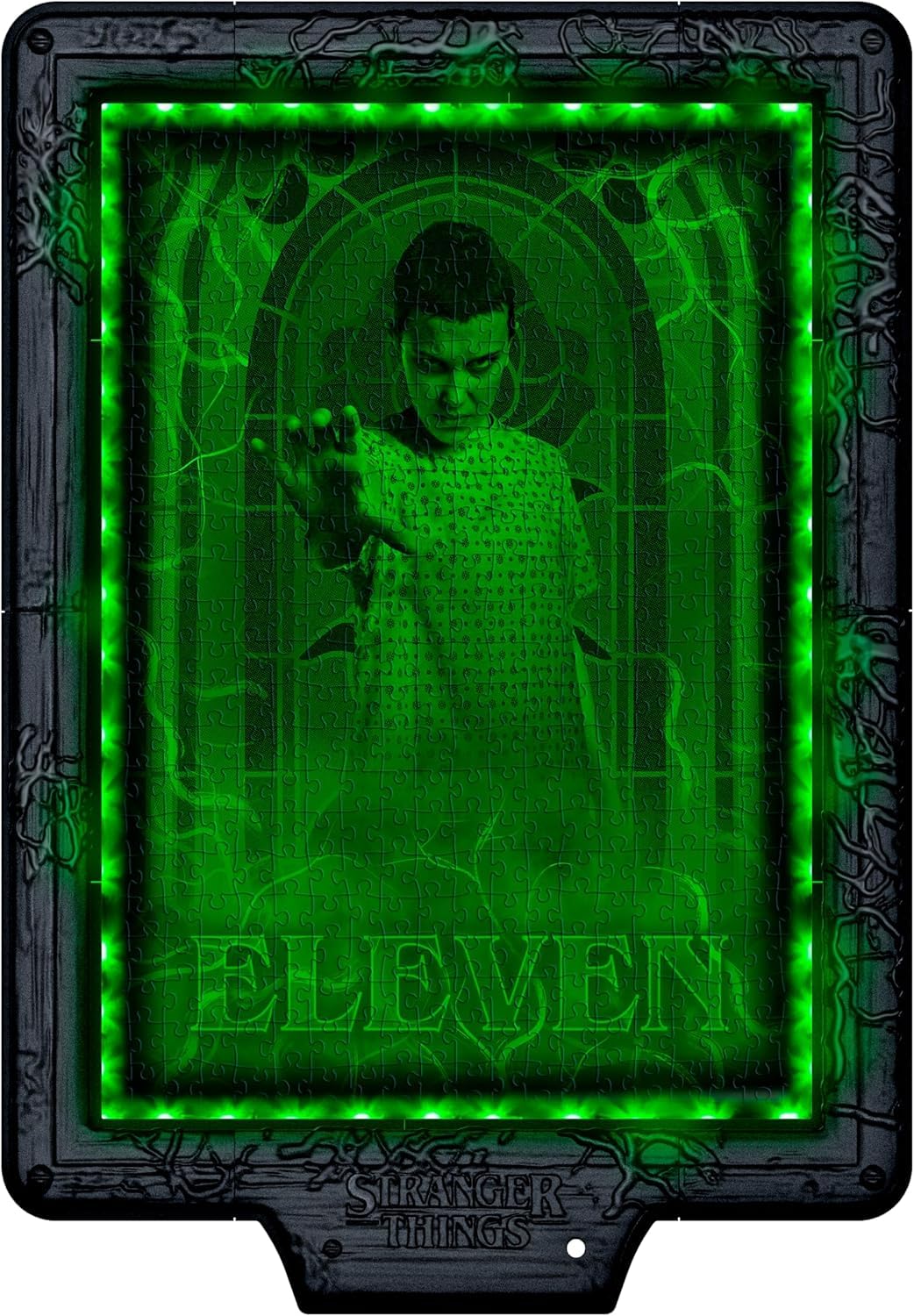 Clementoni - Puzzle Stranger Things - The DEMOGORGON'S Hunt, con luz LED: Rompecabezas de 520 Piezas, Escena Que Cambia de Color con Eleven contra Demogorgon
