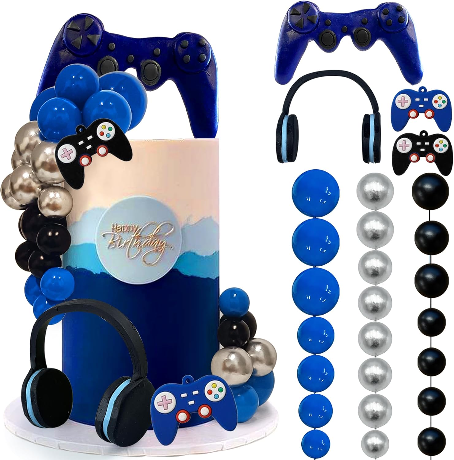30 PCS Video Game Themes Cake Toppers Headset Ball Game Controller Cake Decoration for Game Theme Birthday Party Cake Decoration (Blue) 30 PCS Video Game Themes Cake Toppers Headset Ball Game Controller Cake Decoration for Game Theme Birthday Party Cake Decoration (Blue)