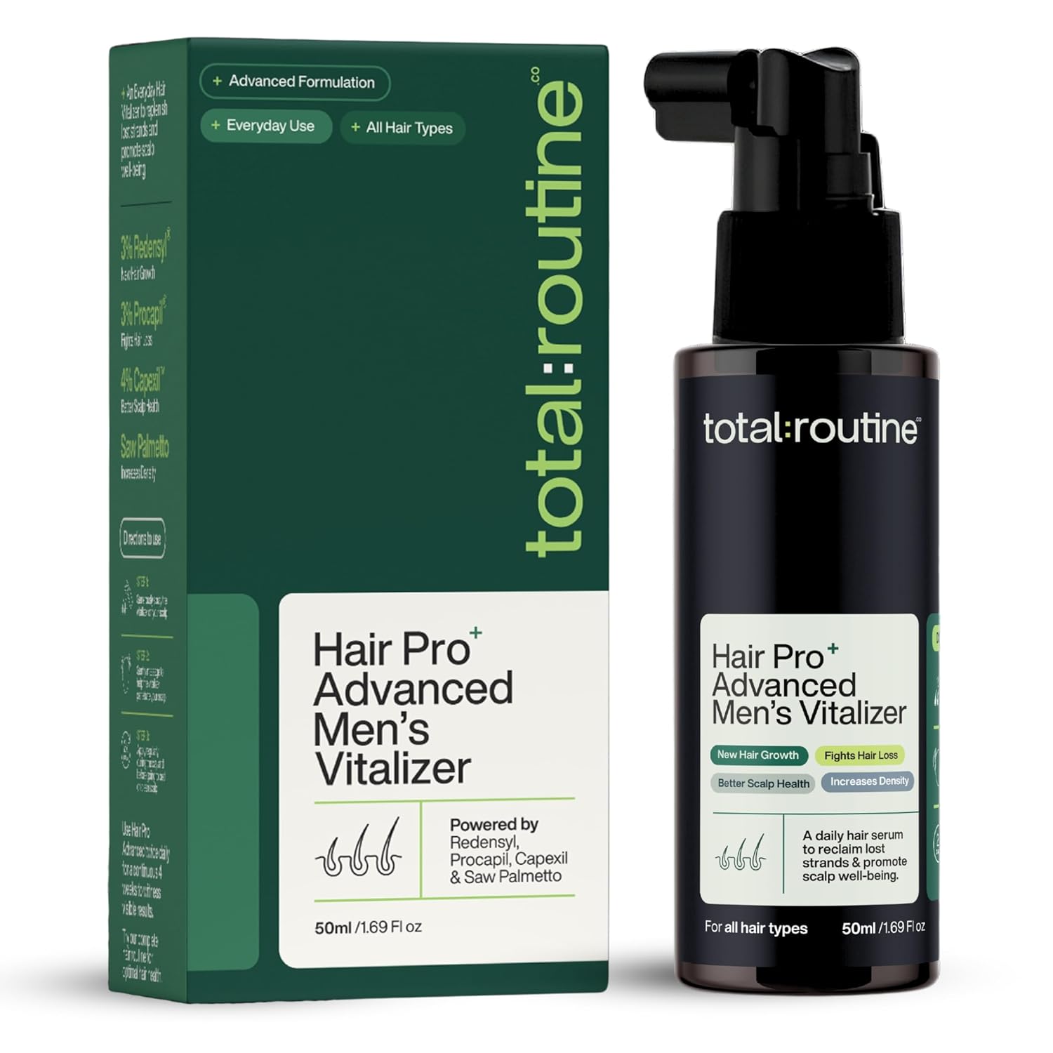 Total Routine Hair Serum for Men – Advanced Formula with 3% Redensyl, 3% Procapil, 4% Capixyl, Saw Palmetto, Collagen & Peptides for Hair Growth & Hairfall Control (50ml – Large)
