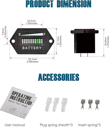 Miniatura 8 de Runleader Medidor de capacidad de batería LED de 48 V, estado de carga y descarga de la batería, aplicable a troyano con batería carrito de golf