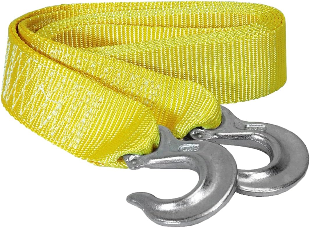 K Tool International Heavy Duty Tow Strap with Forged Hooks - 2in x 10ft, 7,000lb Capacity, Abrasion Resistant