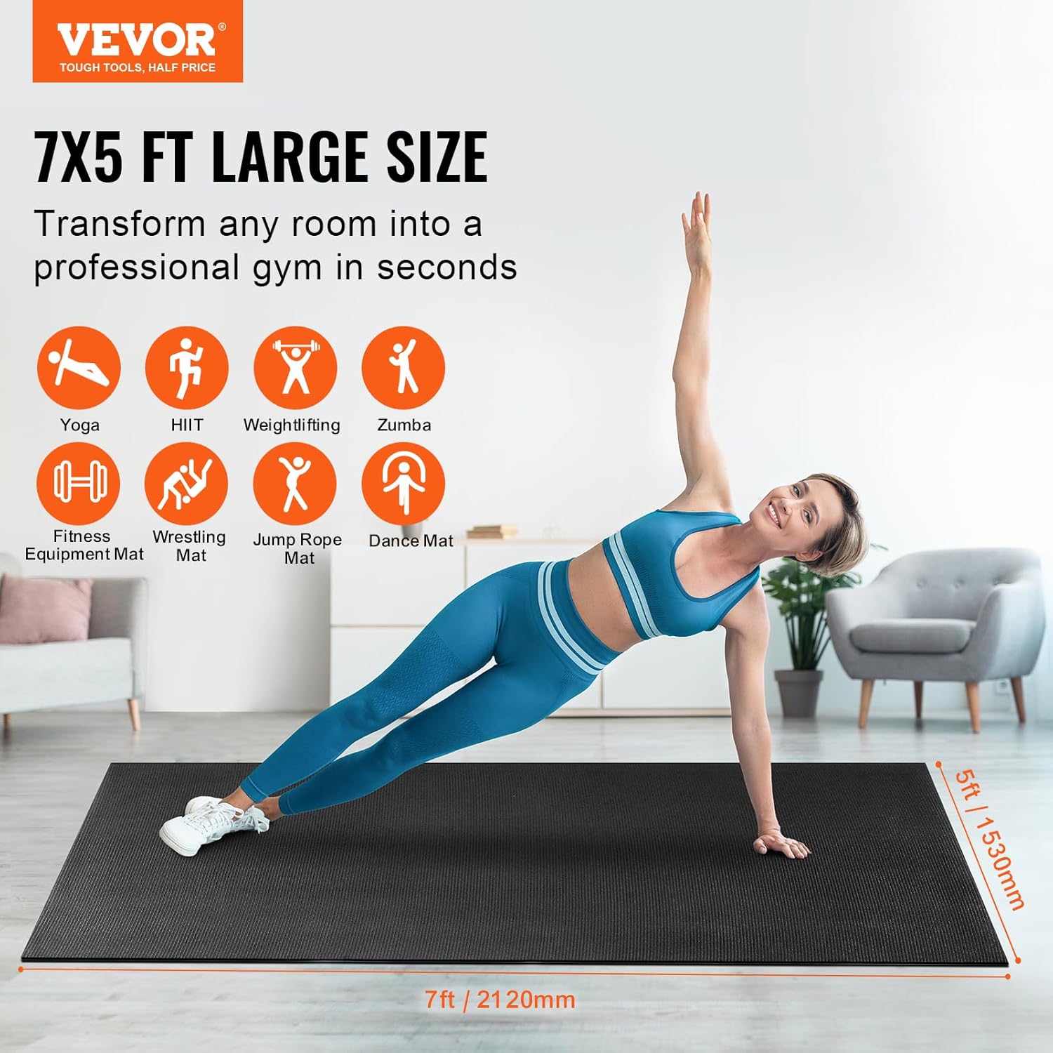 VEVOR Large Exercise Mat, Non Slip High Density Premium Yoga Mat, Exercise Yoga Mat for Men Women, Fitness & Exercise Mat with Bag & Carry Strap, for All Types of Home Yoga, Pilate & Floor Workout VEVOR Large Exercise Mat, Non Slip High Density Premium Yoga Mat, Exercise Yoga Mat for Men Women, Fitness & Exercise Mat with Bag & Carry Strap, for All Types of Home Yoga, Pilate & Floor Workout