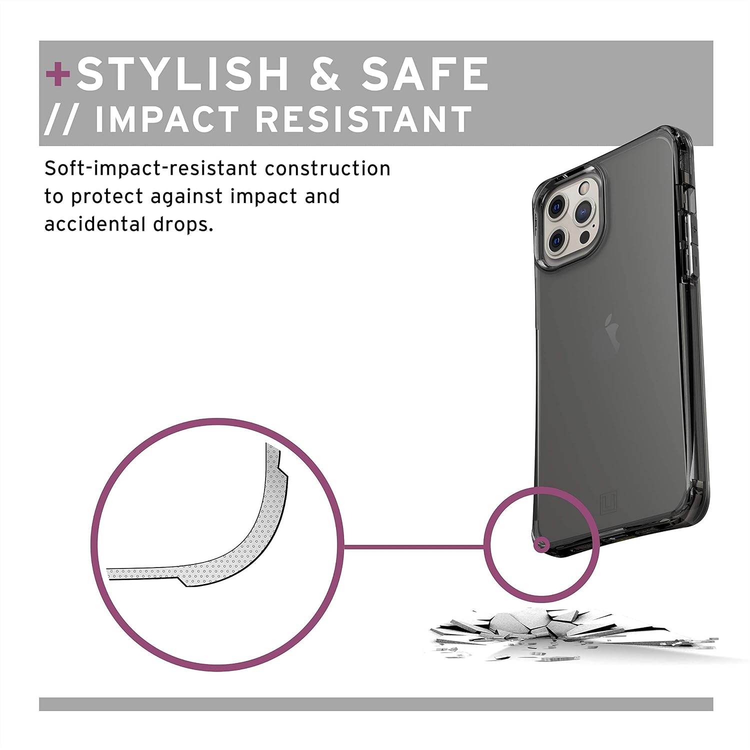 URBAN ARMOR GEAR [U] by UAG Designed for iPhone 12 Pro Max Case [6.7-inch Screen] Mouve Rugged Lightweight Slim Shockproof Transparent Protective Phone Cover, Matte Ash