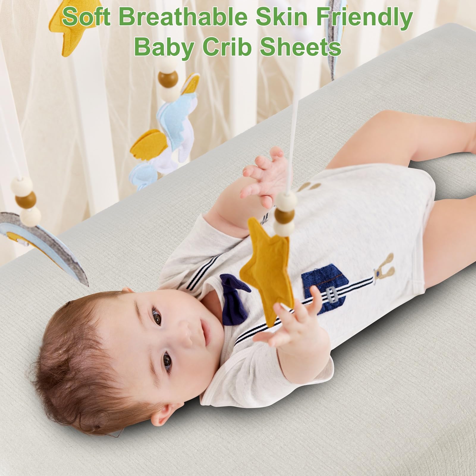 Paquete de 2 sábanas de muselina para cuna de 28 x 52 pulgadas para niñas y niños, sábana bajera ajustable de muselina de algodón suave y acogedora, ropa de cama bohemia de algodón
