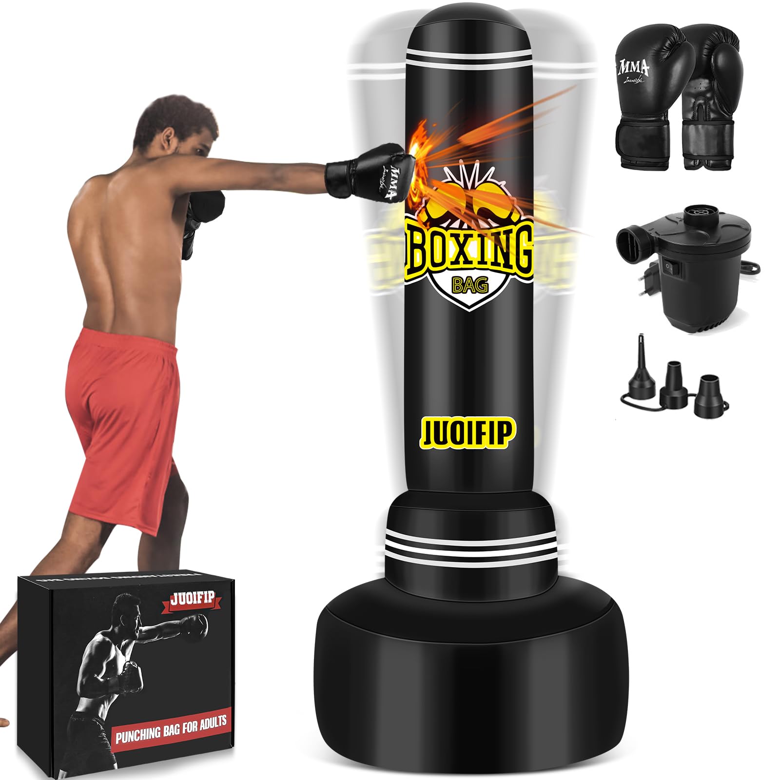 NZQXJXZ Sacco da boxe con supporto Adulto 180cm- Sacco da boxe pesante autoportante con guantoni da boxe e pompa ad aria elettrica per allenamento MMA Muay Thai Fitness Principianti
