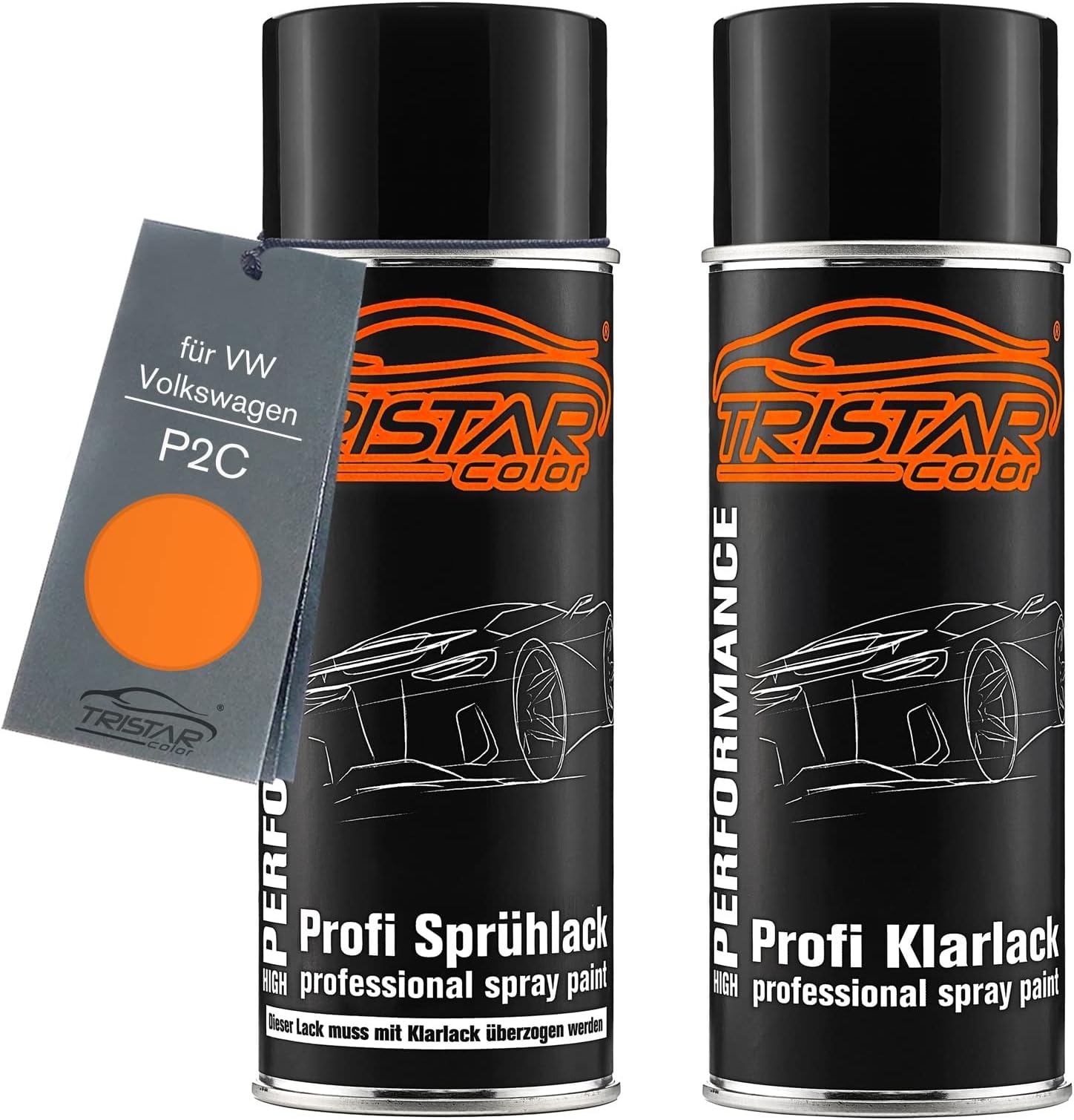TristarColor Car Paint Spray can set for VW/Volkswagen P2C Leuchtorange Base coat clear coat spray can 400ml