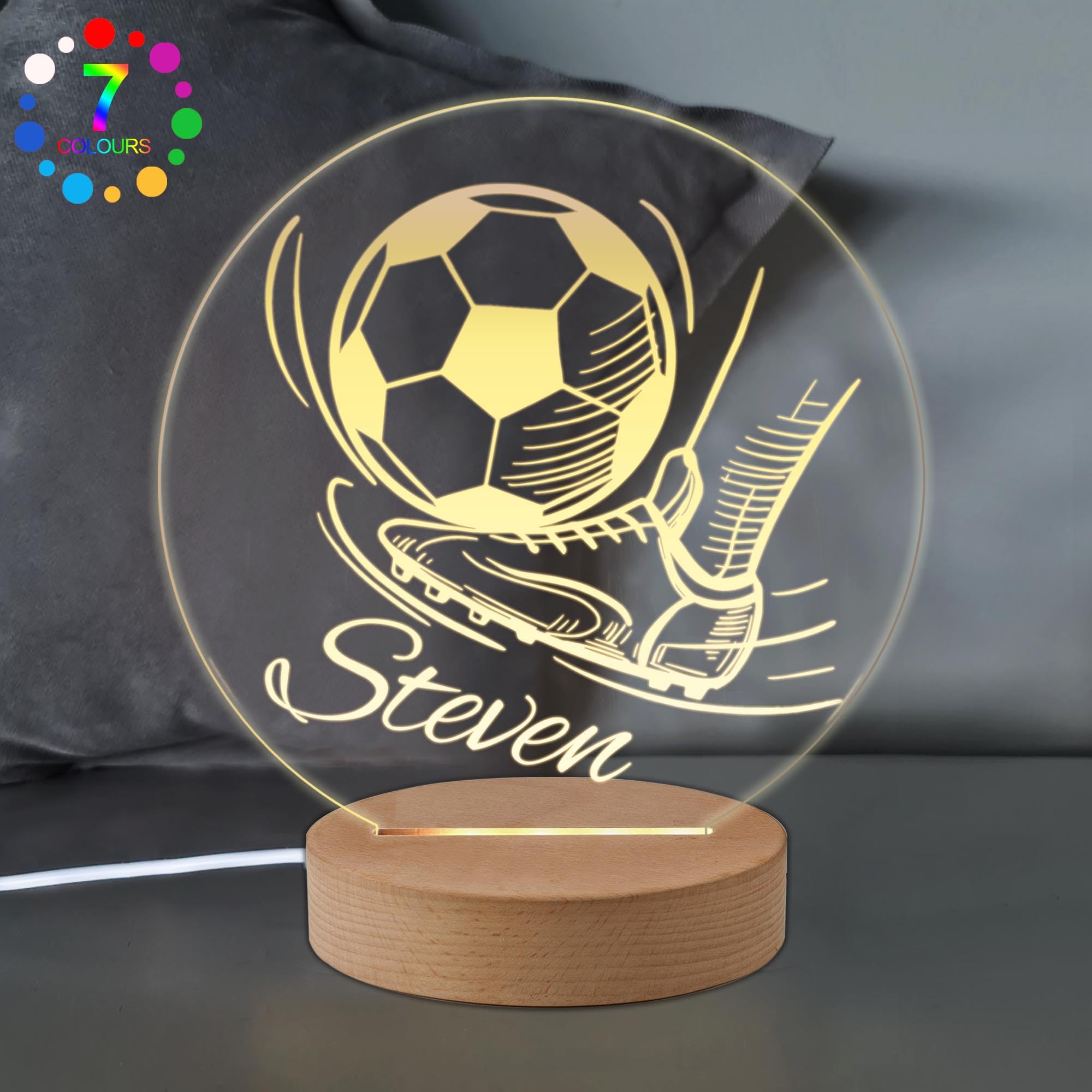 EDSG Personalised Football Night Light Gifts for Boys LED Night Lights for Kids Son Grandson Him Nephew Gifts for Birthday Christening Christmas (Style 3)