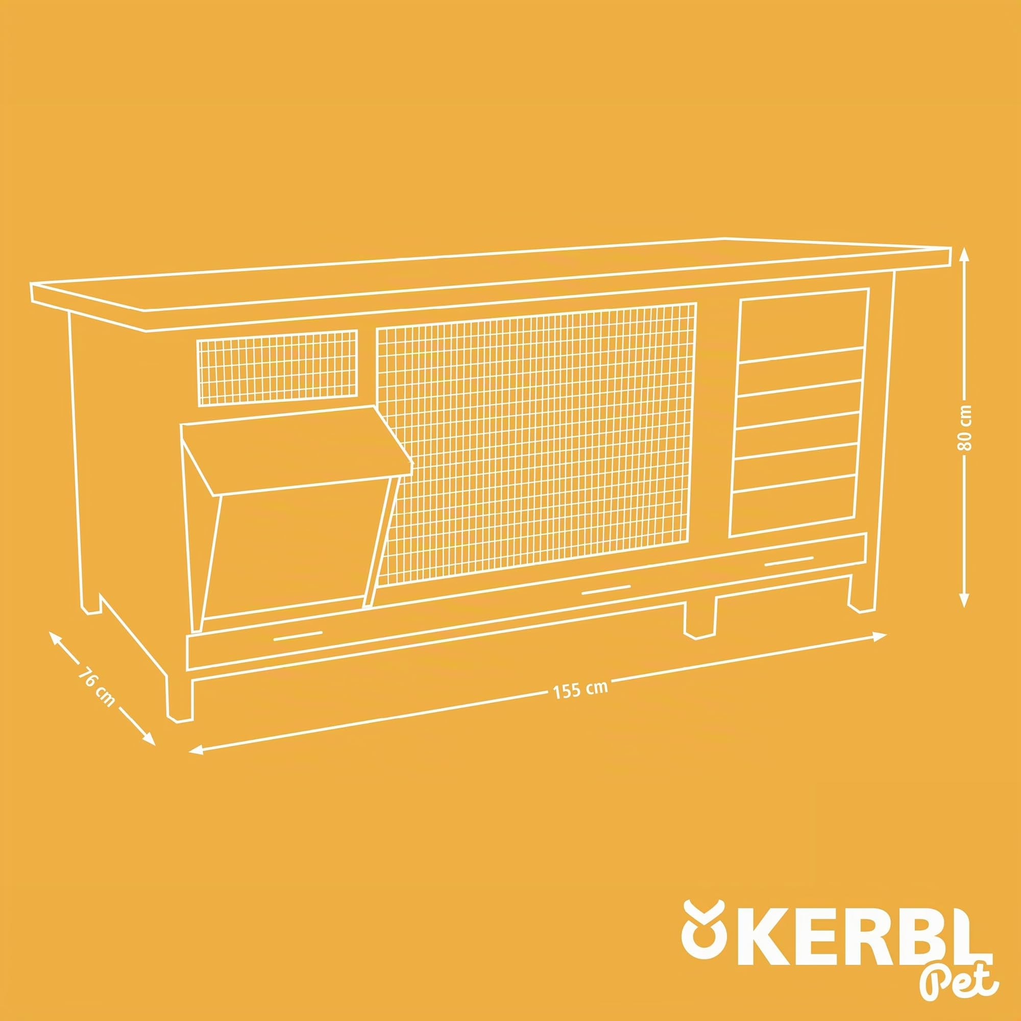 Kerbl Pet Kaninchenstall XXL Vario, Kleintierstall, 155x76x80cm, Holz, Metallgitter, Hasen, Kaninchen, Meerschweinchen, mit Heuraufe, wetterfestes Dach