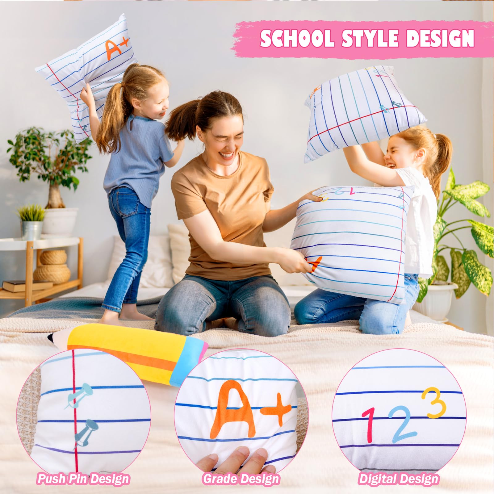 Niedliches Notizbuch, Bleistiftkissen, für Kinder, Klassenzimmer, großes Plüschkissen, für Schule, Schule, kreatives gefülltes Kissen für Lehrer, Zuhause, Lesezimmer, Sofa, Dekoration, Studenten