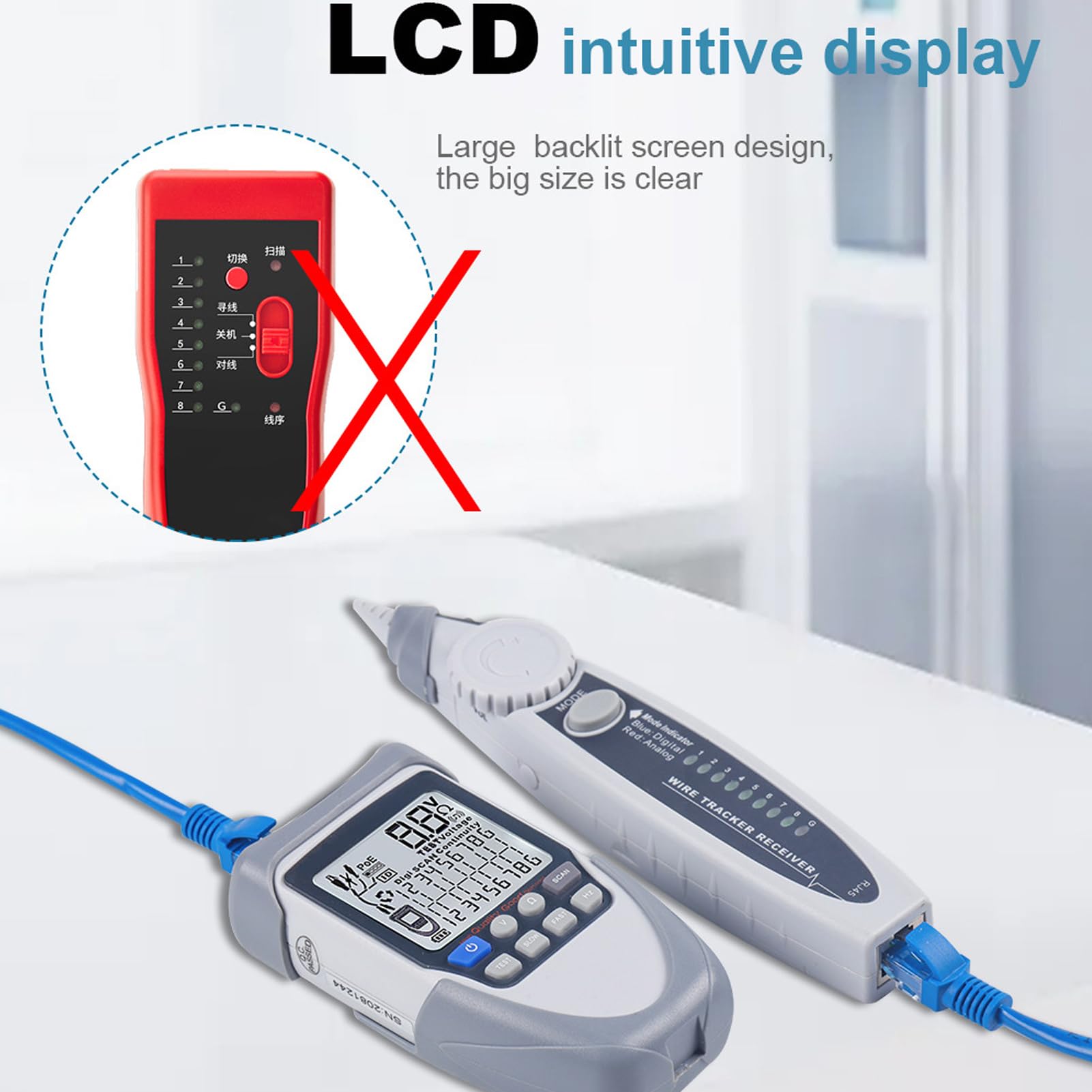 Multifunzione Wire Tracker Tester Per Cavi Tester Per Cavi di Rete Avanzato Tracciacavi Per Cavi con Ricevitore Tester Per Cavi Localizzatore di Linea con Display LCD Misurazione della Tensione della