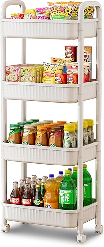JOYZAN Carros rodantes de 4 niveles con ruedas, carrito utilitario con asa y ruedas de bloqueo, carrito de almacenamiento para cocina, oficina, JOYZAN Carros rodantes de 4 niveles con ruedas, carrito utilitario con asa y ruedas de bloqueo, carrito de almacenamiento para cocina, oficina,