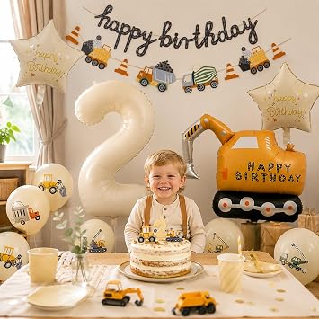 DazzJoy Digger Birthday Decoration 2 Years Boy Digger Birthday Decoration 2 Years Construction Site Balloon 2nd Birthday Boy Construction Site Decoration Children's Birthday 2