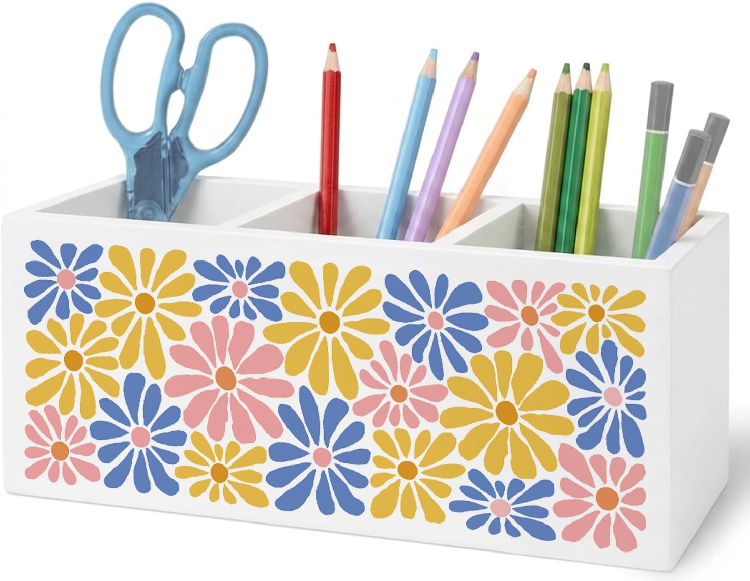 Color Flower Pen Pencil Holder Organizer for Desk Accessories, Daisy Gifts, Decorative Sign for Home Bedroom Office Apartment Desk Tabletop Décor