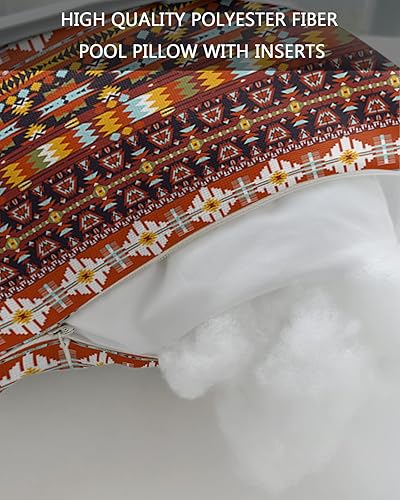 Miniatura 7 de Almohada para exteriores para tumbona, diseño de tótem naranja simétrico abstracto retro, impermeable, almohada lumbar con correa elástica ajustable