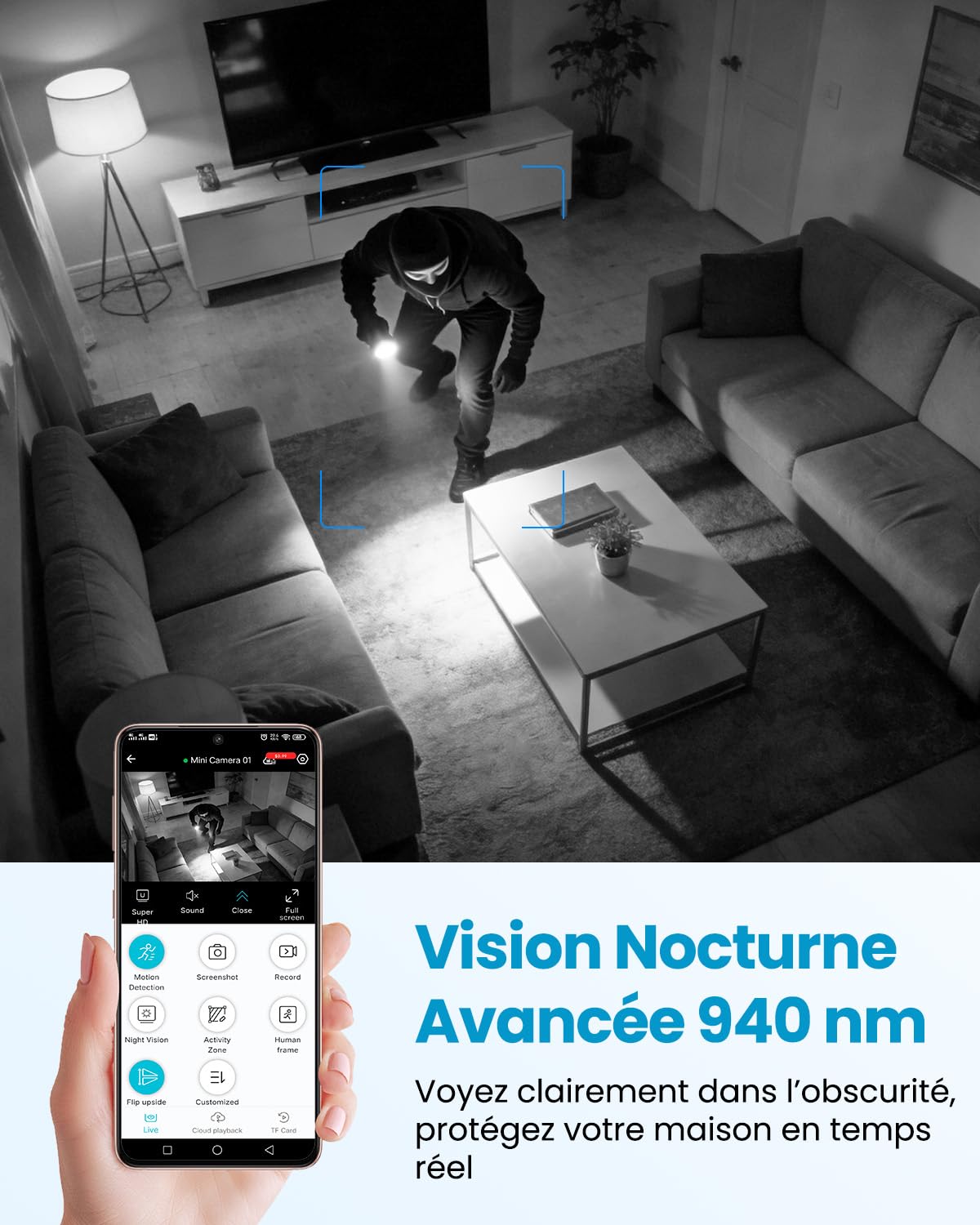 Camera de Surveillance Sans Internet, 4K Mini Camera Espion sans Fil