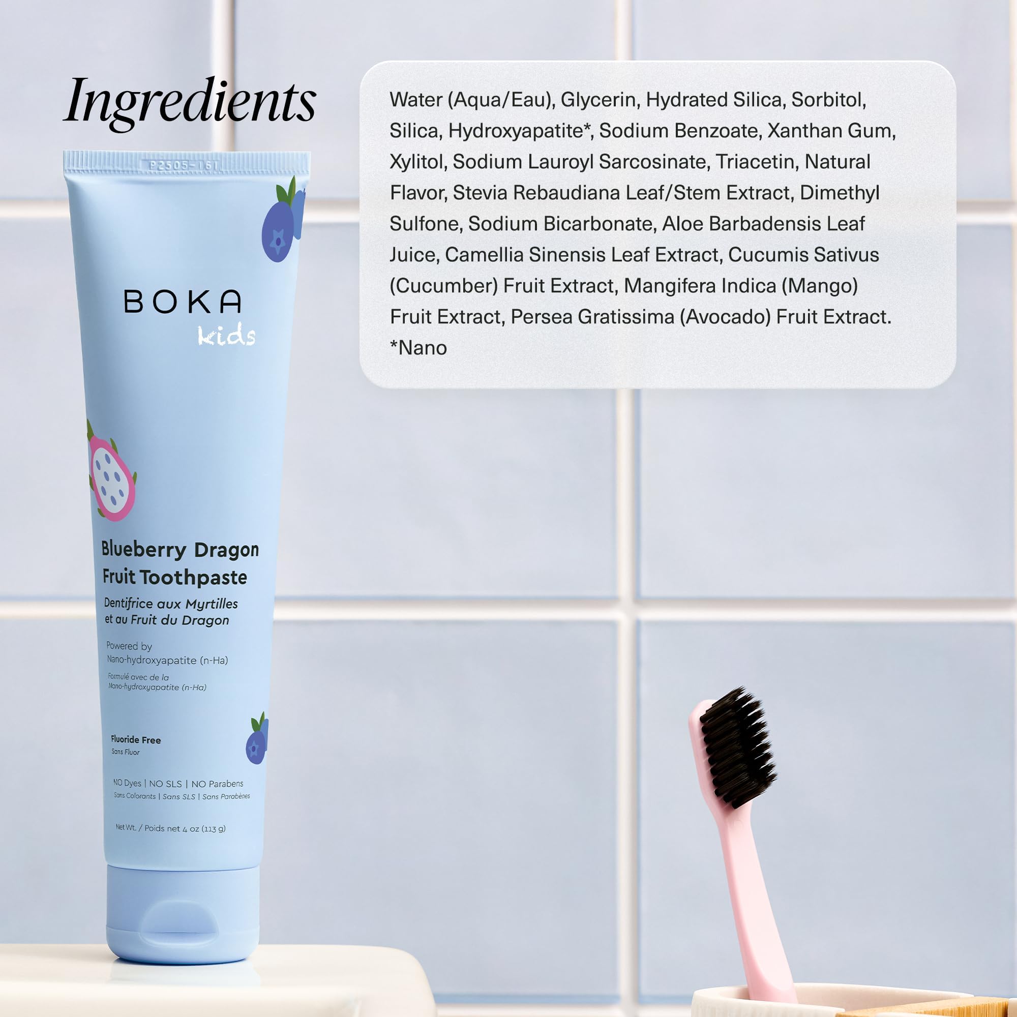Boka Fluoridfreie Zahnpasta, Nano-Hydroxylapa-Zahnpasta, Blaubeer-Drachenfruchtgeschmack, 118 ml, 3 Stück