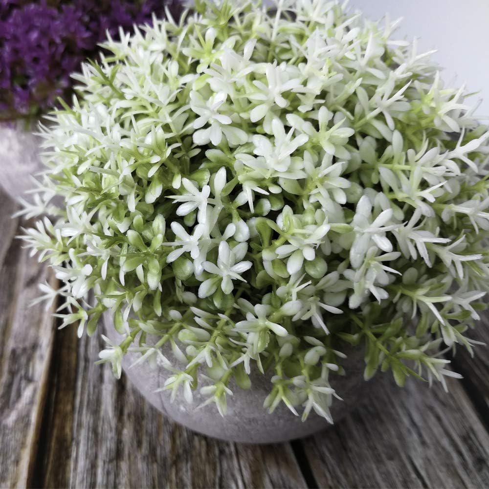 Small Artificial Plants 5 Inch Mini Plastic Fake Green Topiary Shrubs with Pot for Home Décor (Green & White Set)