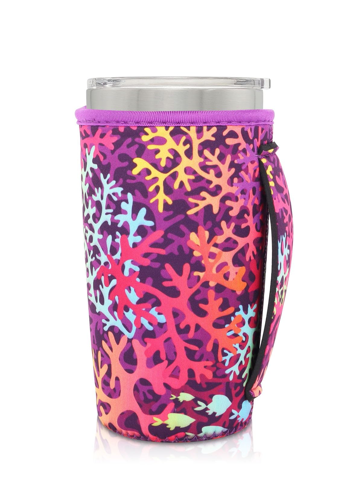 Neoprene Insulated Sleeves Cup Holder with Handle for 20oz Tumbler Cups, Reusable Iced Coffee Sleeve For 30oz - 32oz coffee cups (Sea Coral)