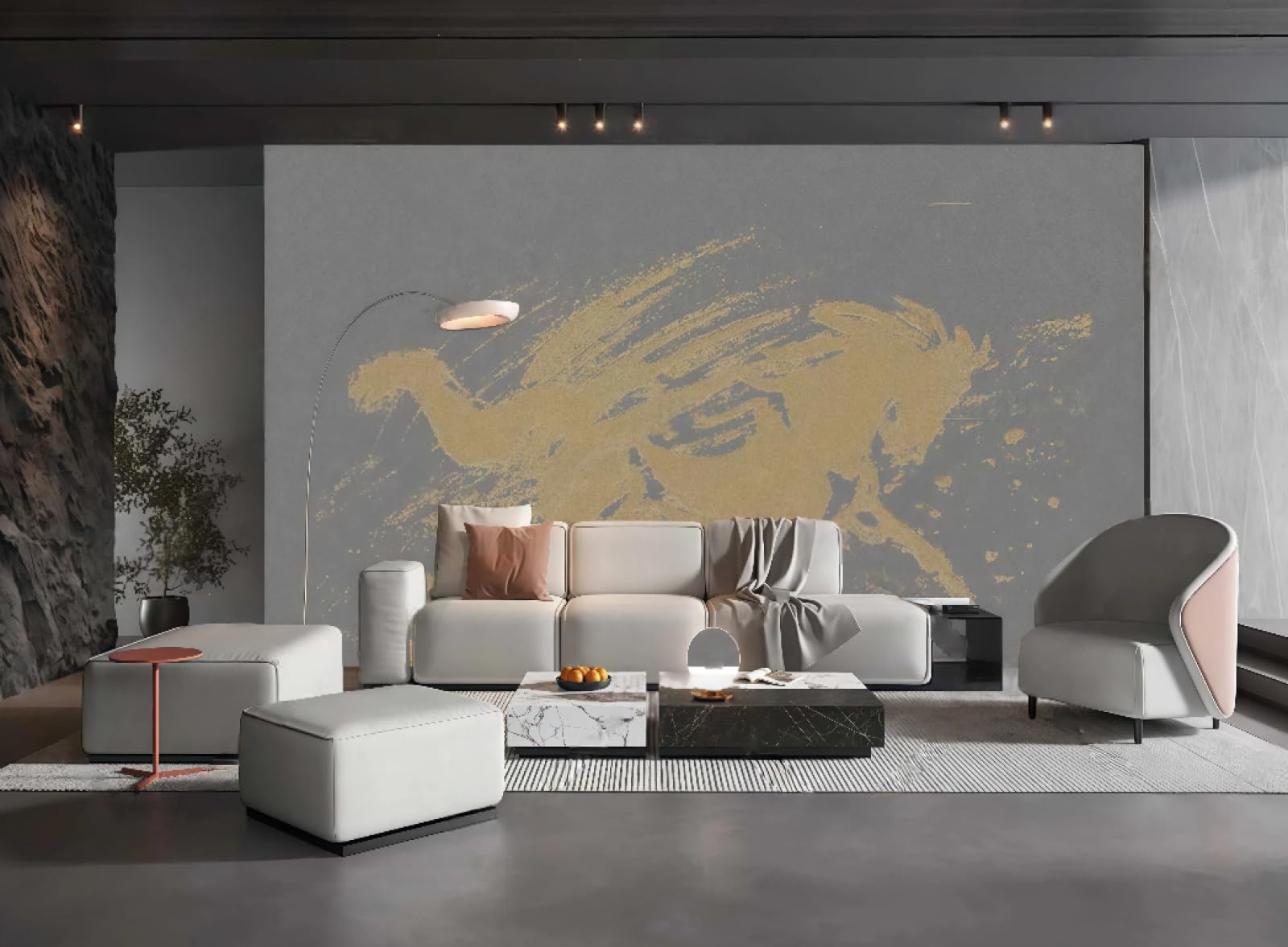 Papier Peint Art Abstrait Cheval Gris 350x245cm Fresque Murale