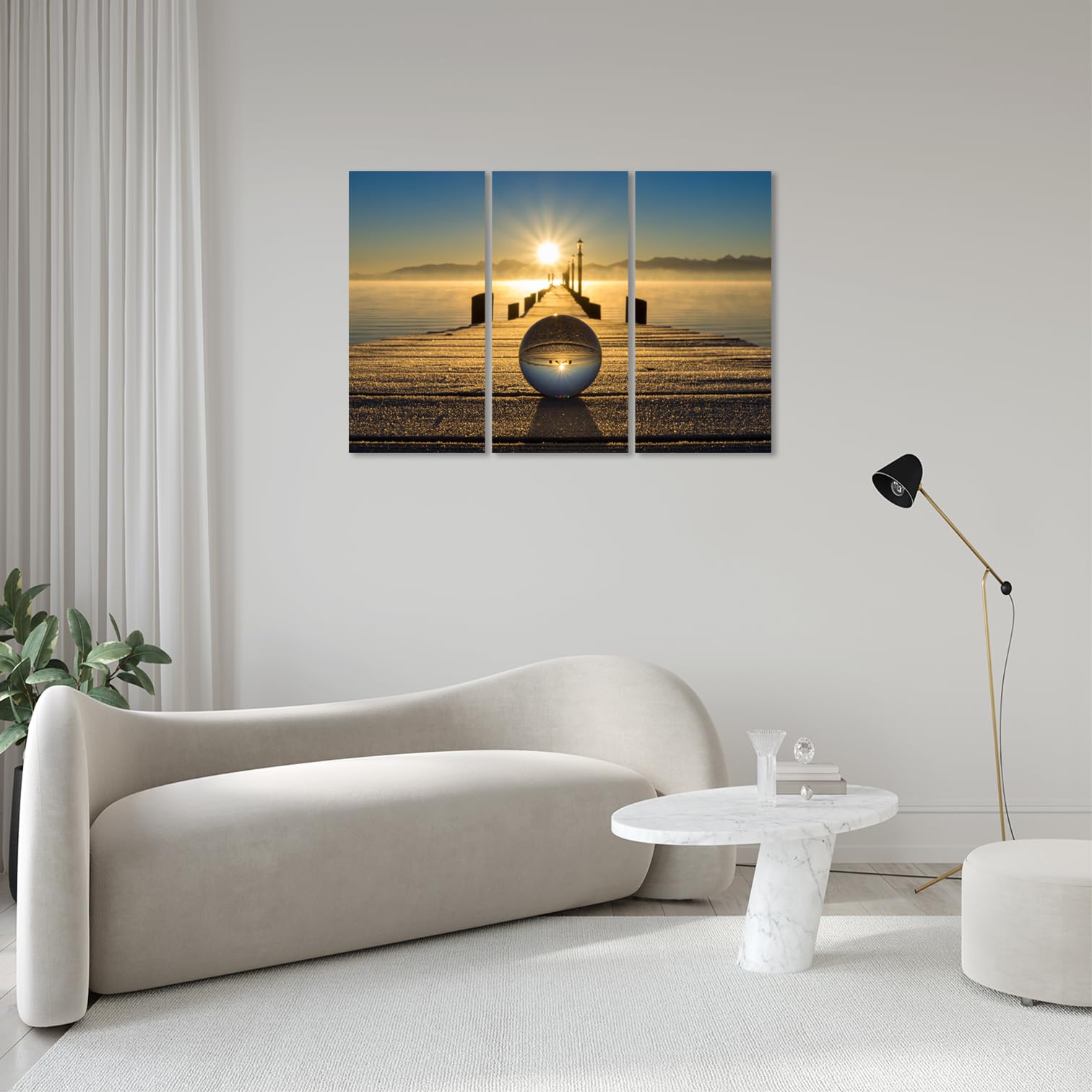 AREDE Set di 3 Stampe da Parete Quadri Moderni Decorazioni da Muro per Casa Soggiorno Camera da Letto e Cucina Alba e sfera di vetro| 90 x 60 cm | Pronto da appendere