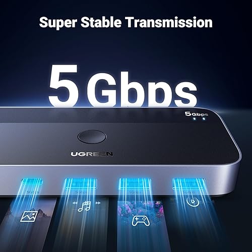 Miniatura 6 de UGREEN Conmutador USB 3.0 2 computadoras que comparten dispositivos USB C y A, conmutador USB de 4 puertos para compartir teclado y mouse, Negro