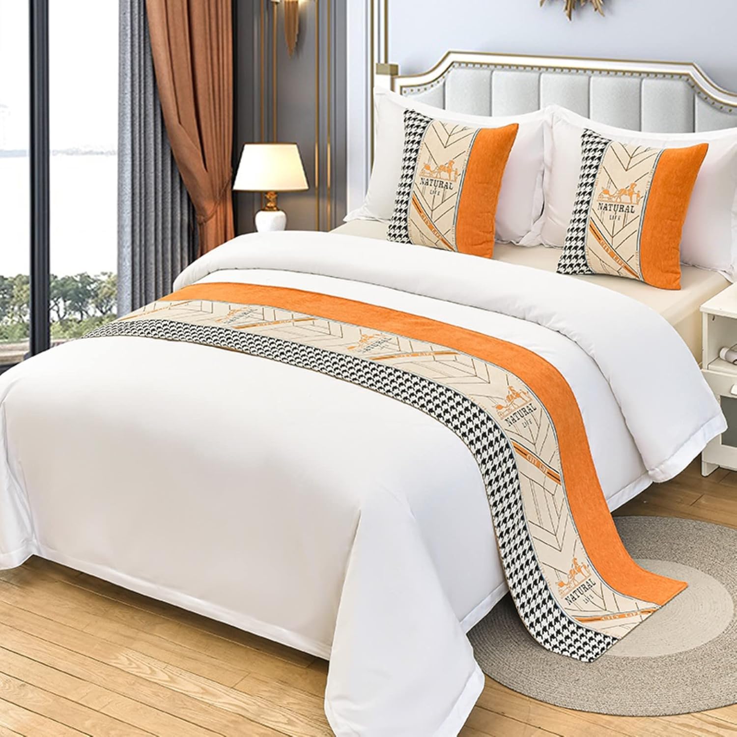 Bed Scarf Decor Bedding Cover Luxury Bedspread Bed Runner for Foot of Bed Bedding Protection End Towel for Hotel Bedroom Wedding Room, 50 x 240 cm, Orange
