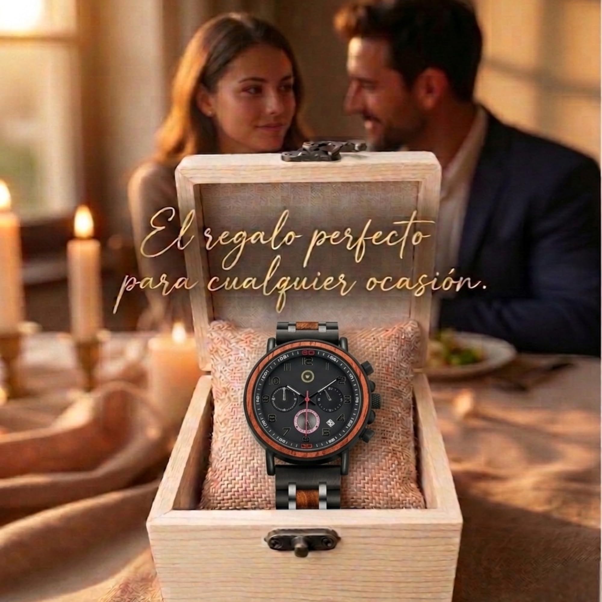 Reloj Madera Personalizado Hombre-Grabado Perdonalizable Regalo Boda Cumpleaños o Momento Especial Artesanal Movimiento Japones Cristal Durolex Resistente Agua Elegante Exclusivo
