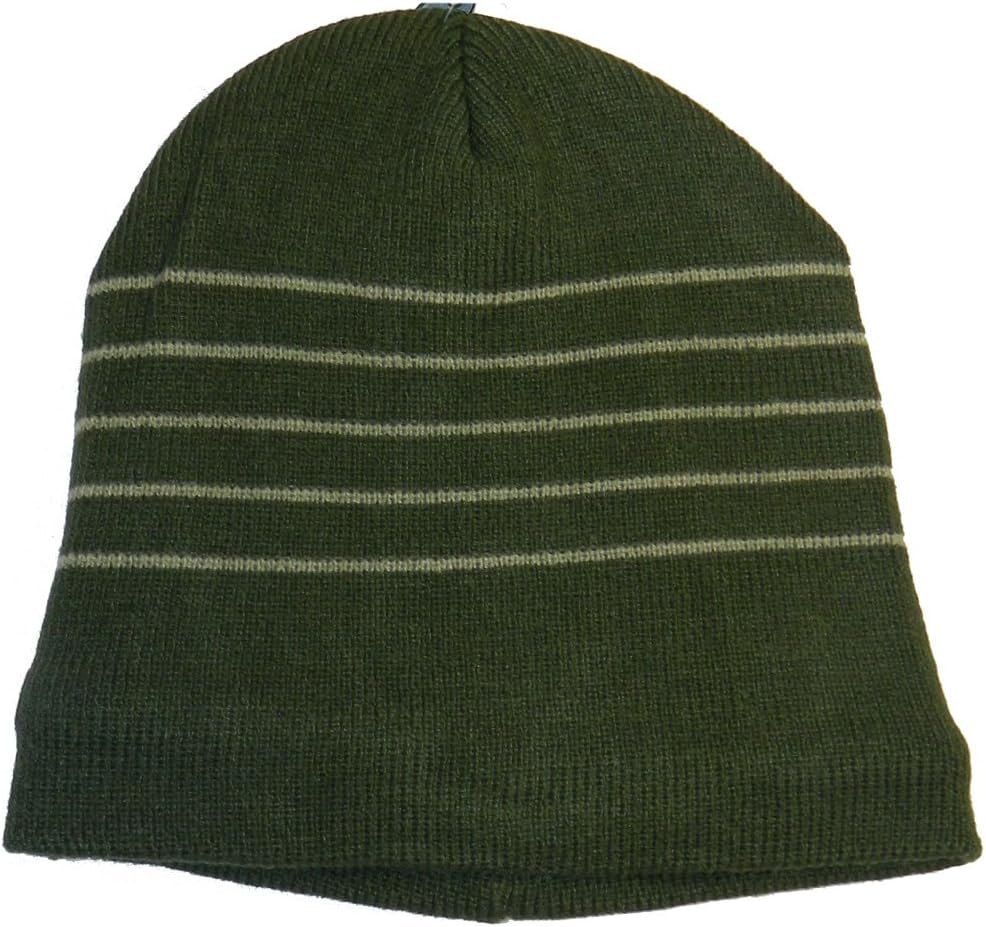 Slouchy Beanie Slouch Skull Hat Ski Hat Snowboard Hat Ribbed Beanie,One Size,Olive Stripe