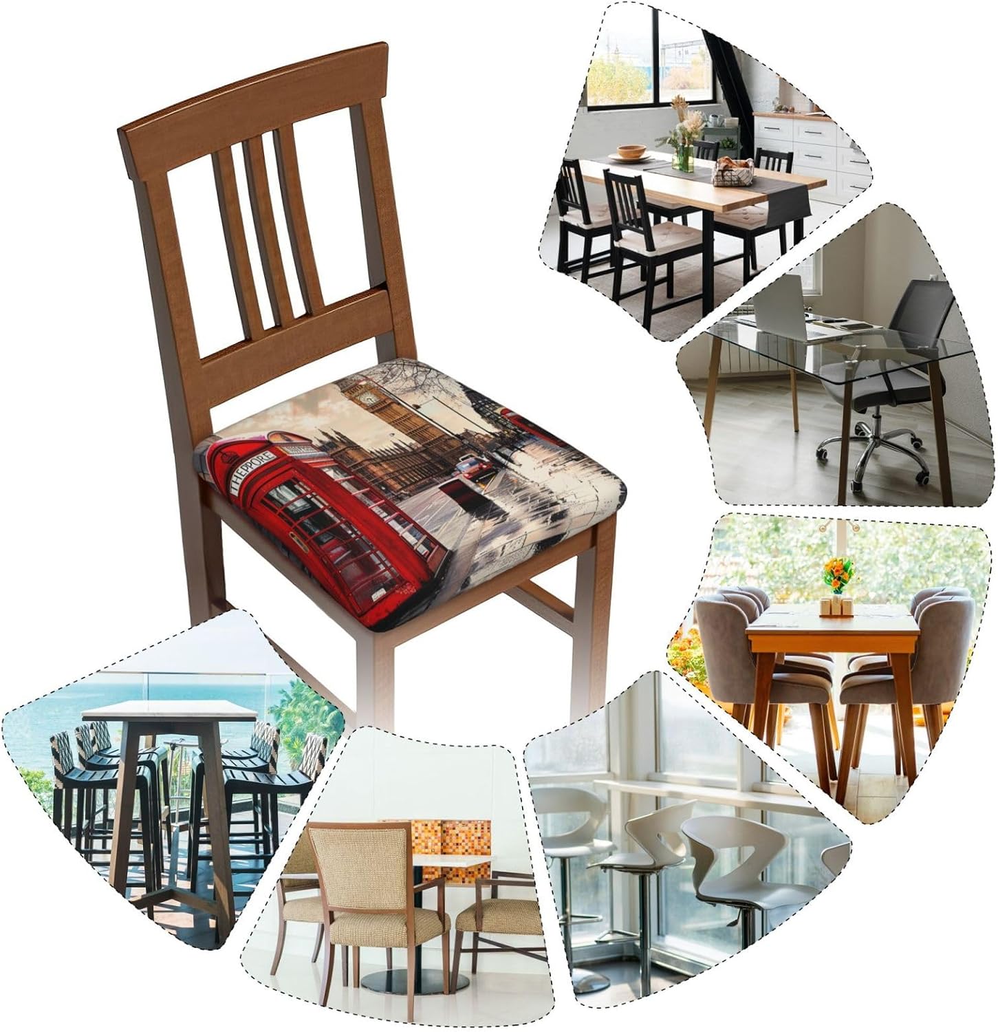 Red Phone Booth London Street Print Square Cushion Covers 6 Pcs Set Elastic Non-Slip Seat Cushion Slipcovers Pet Furniture Protectors for Chair, Sofa