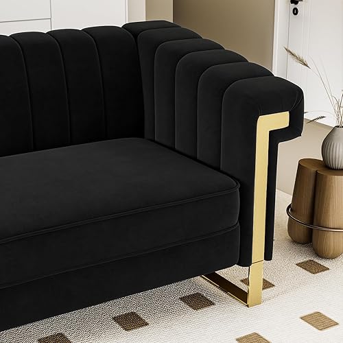 Miniatura 5 de Chesterfield - Sofá de terciopelo para sala de estar con patas de metal dorado, 83.86 pulgadas, moderno sofá de lujo de mediados de siglo para