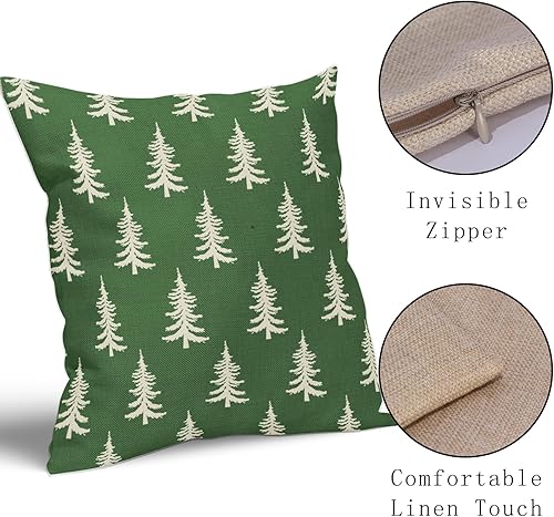 Miniatura 4 de Juego de 2 fundas de almohada de Navidad de 18 x 18 pulgadas, color verde, estilo rústico, estampado de invierno, fundas de almohada decorativas