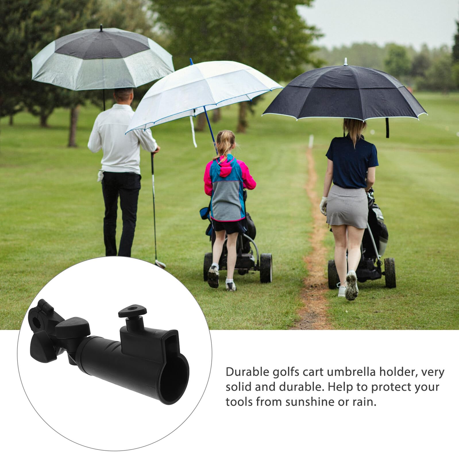 Soporte para Paraguas de Carrito de Golf, Abrazadera Ajustable de Plástico Negro, Ángulo Regulable para Sombrilla en Cochecito, Bicicleta o Silla de Ruedas