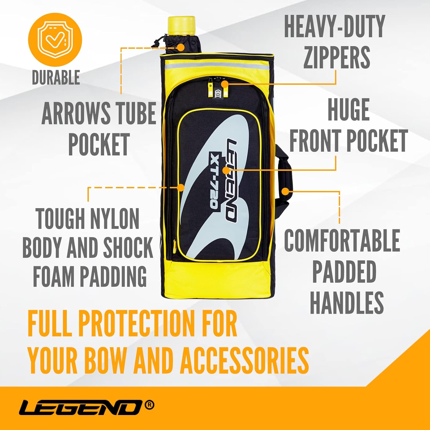 Legend XT720 Takedown Recurve Bow Case - Protective Nylon Archery Backpack Bag, Padded Recurve Bow and Arrow Case for Archery Accessories & Gears with Multiple Pockets, Arrow Tube Included