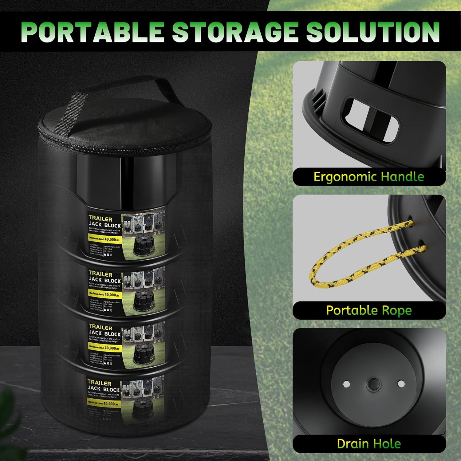 6''H RV Trailer Jack Block, RV Stabilizer Blocks Camper Leveling Blocks with Bag for Travel Trailer, Fits Any Tongue Jack, Post, Foot, 5th Wheel, Round, Square or Scissor Stabilizer (4 PCS)