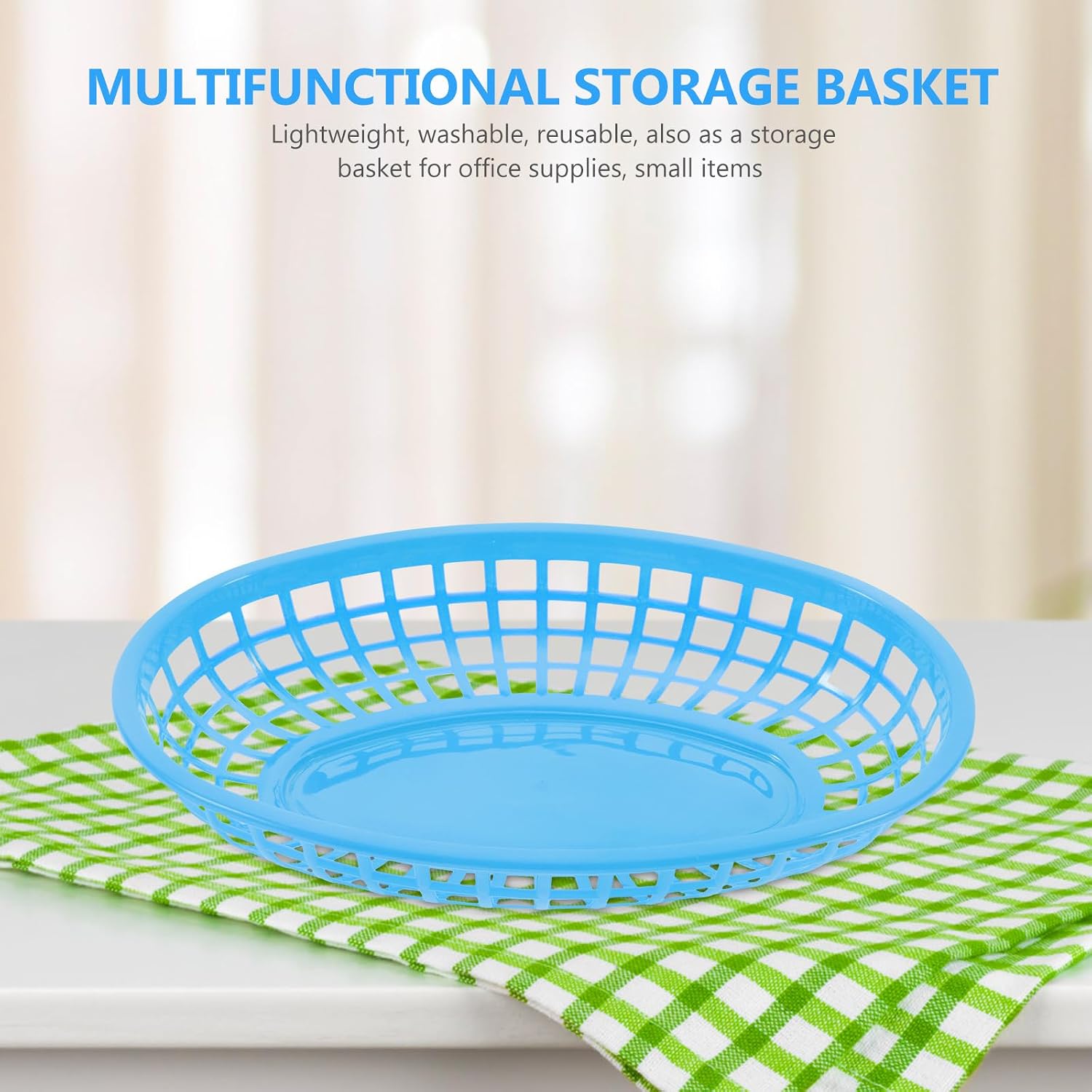 Yardwe Reusable Plastic Fast Food Baskets Set of 12 Blue Serving Baskets for Burgers Fries Hot Dogs Snacks 7X1.8 Inch Food Trays for Kitchen Dining and Entertaining