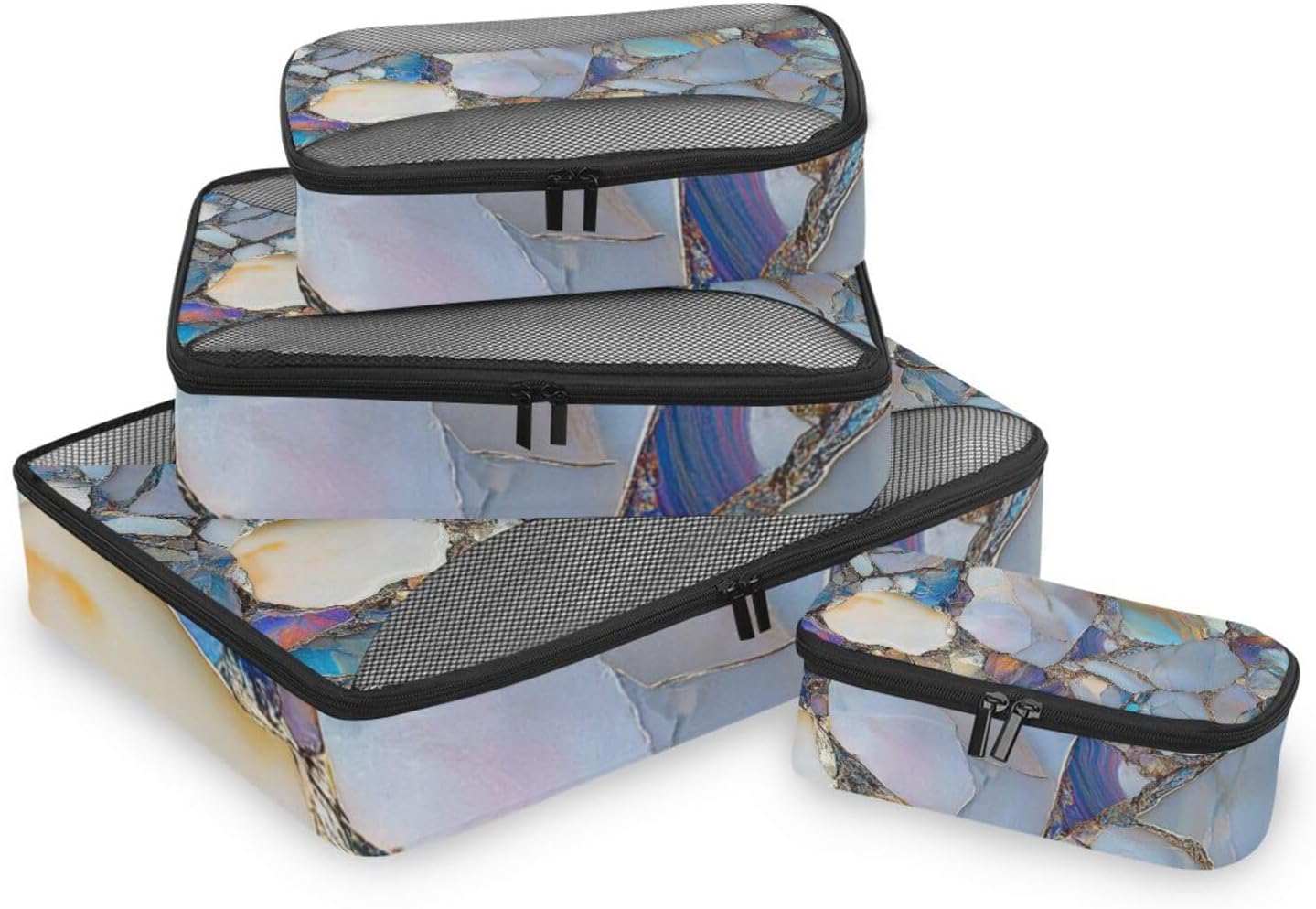 Marble Stones Vivid 4 Pcs set organizers and storage Mesh Travel Essentials expandable compression packing cubes travel