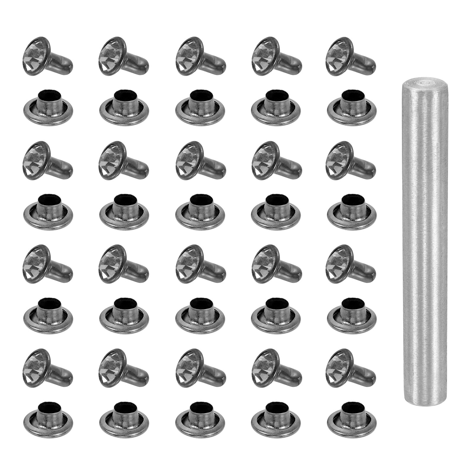 sourcing map 100pcs Crystal Rivets 6mm Rhinestone Rapid Stud Rivets with Steel Installation Tool for Clothing Leather Fabric Arts Decoration Leathercraft DIY, Black White โ image 1