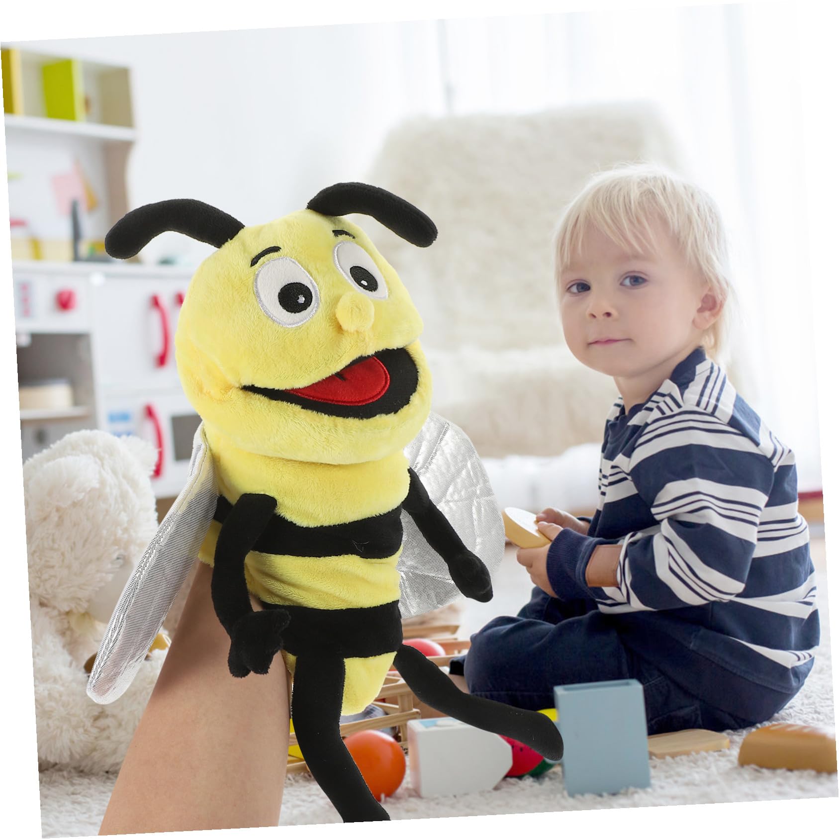 Mikinona Marioneta de Mano Interactiva para Contar Cuentos y Comunicación Emocional de Abeja de Felpa Algodón PP, Juguete Suave en Niños y Adultos
