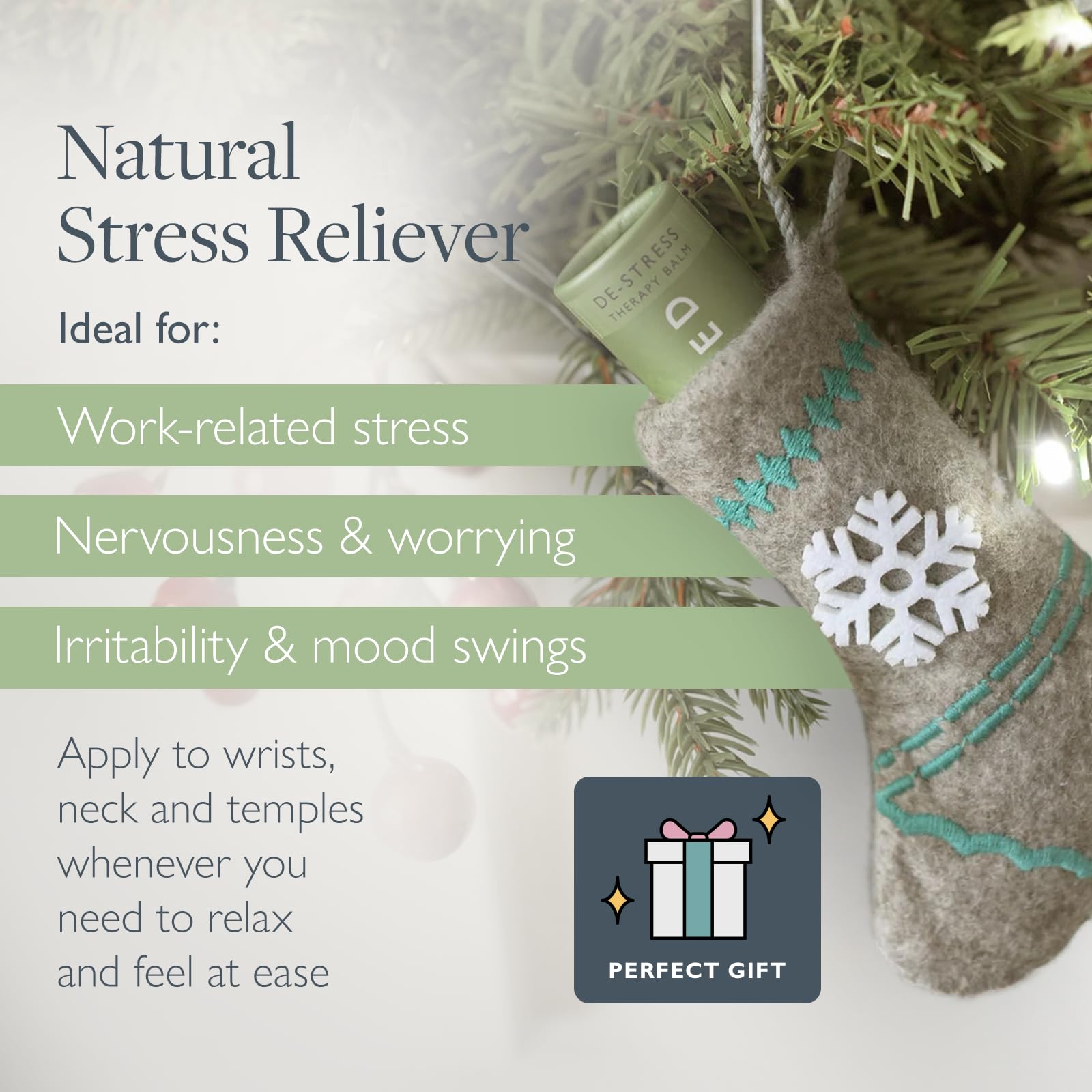 Scentered DE-STRESS Balsamstift für Aromatherapie Weihnachtsstrumpf - Wirkt entspannend & beruhigend & reduziert Stress - Kamille, Jasmin & Zedernholz