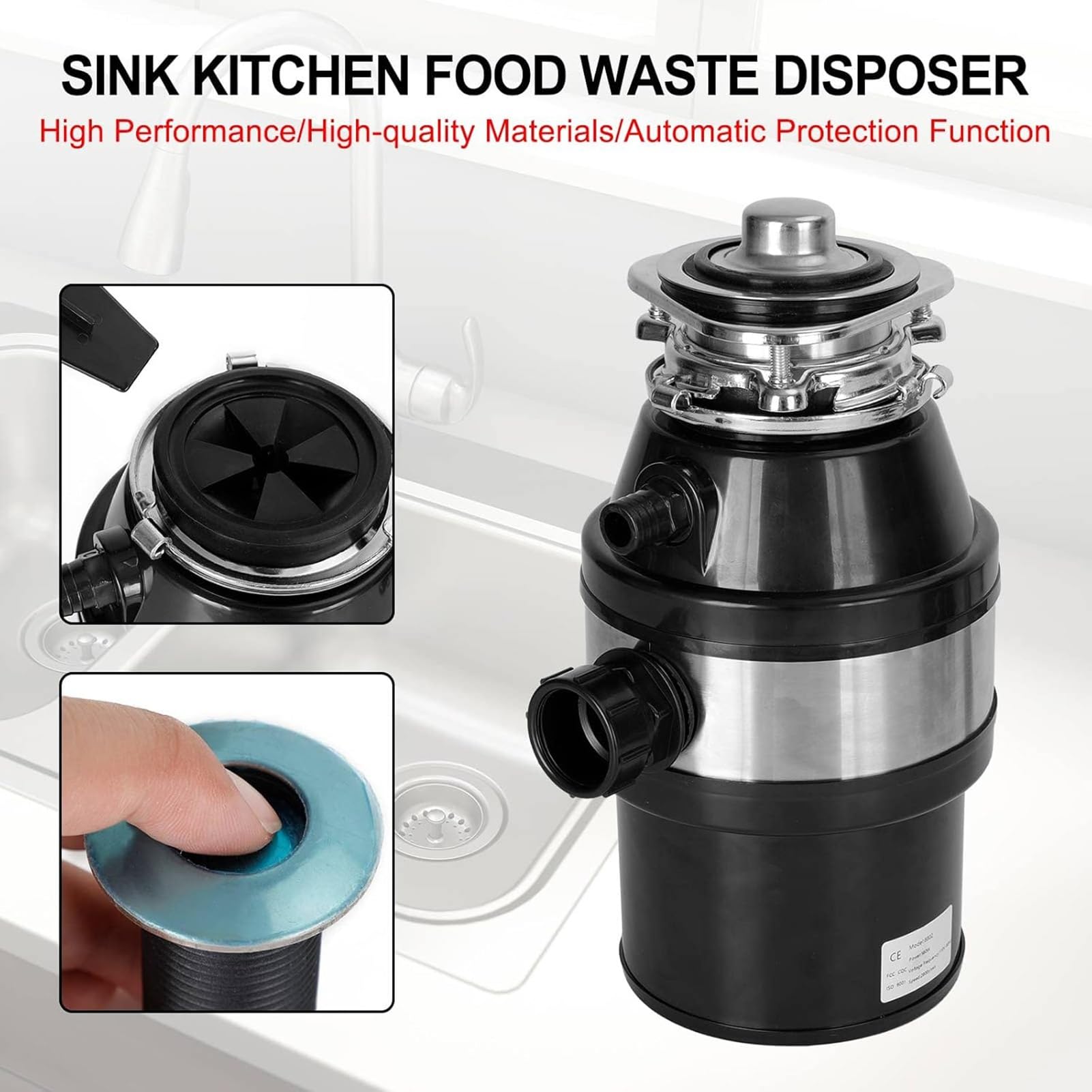 Sistema de Trituración de Residuos de Alimentos de Acero Inoxidable de 2800 Rpm Distribuidor de Residuos de Alimentos de Cocina Debajo del Fregadero con Cubierta Contra Salpicaduras/función de Protecc