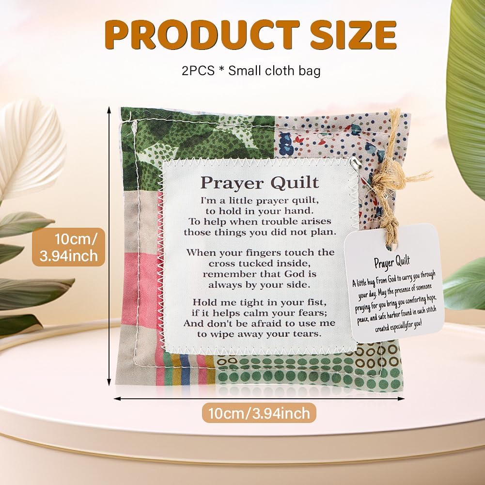 Mini Prayer Quilt with CROS-s Inside, Handmade Squares Pocket Scripture Prayer Quilt for Sympathy Remembrance Appreciation Easter (Size:2pcs)