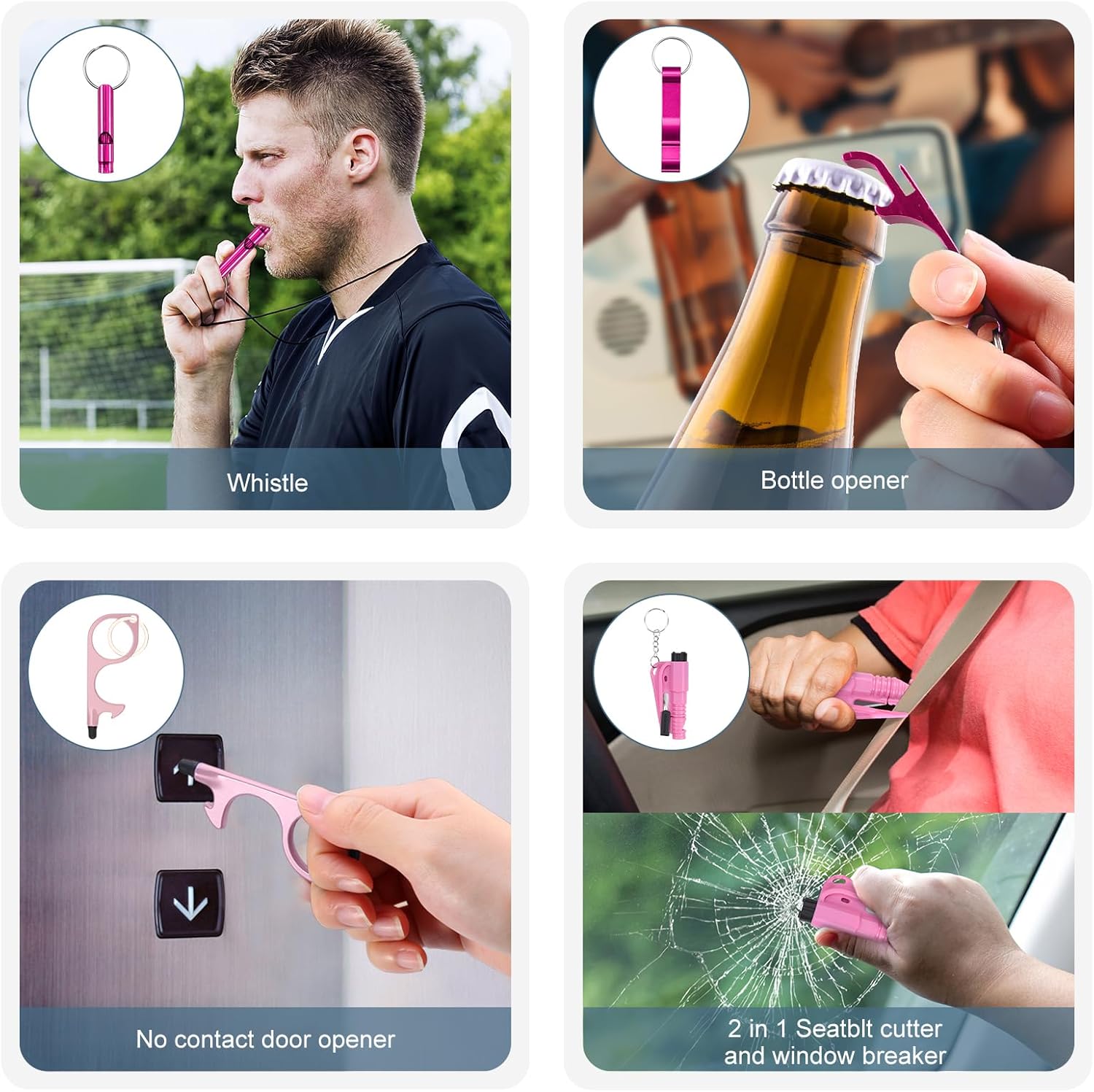 Safety Keychain Set for Women with Personal Alarm, Pom Pom, Card Wallet, Bottle Opener, Bracelet Wristlet Keyring - Image 3