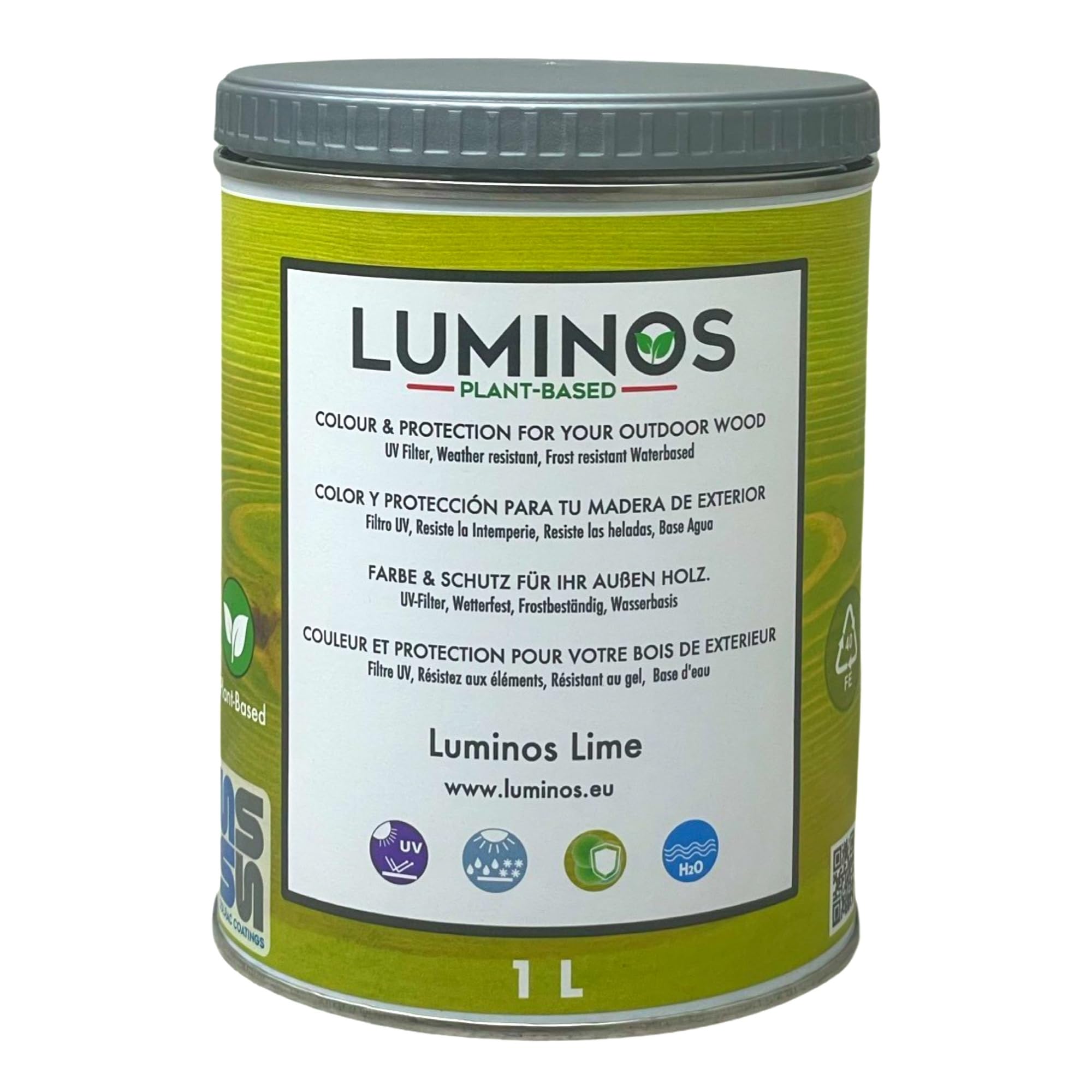 Lasure Biobased Luminos LUM1108 pour bois extérieur eau Citron Vert 1L