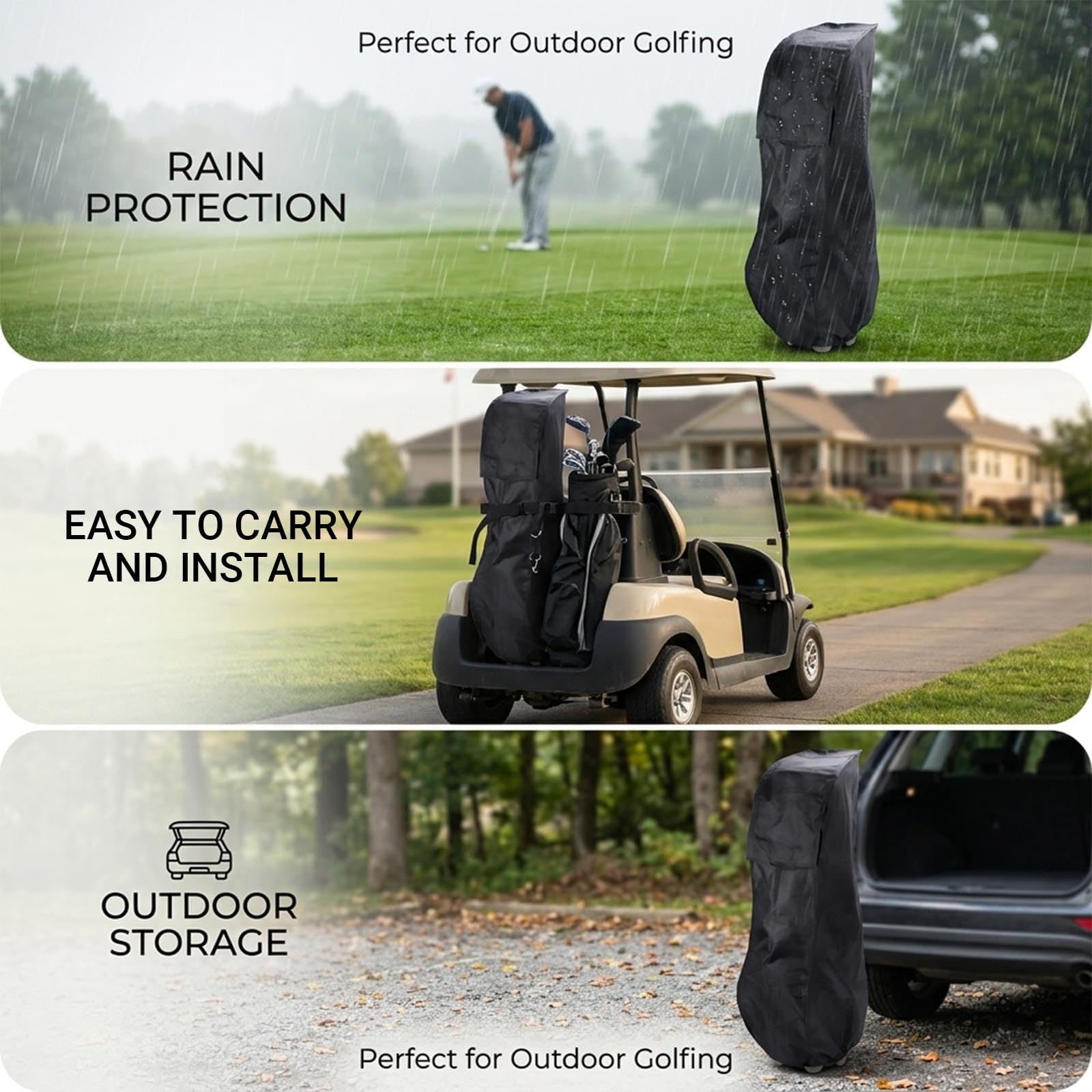 Funda de protección contra la lluvia para bolsa de golf, bolsa de golf al aire libre, abrigo impermeable para golfista, 51 x 18 x 7 pulgadas (negro)