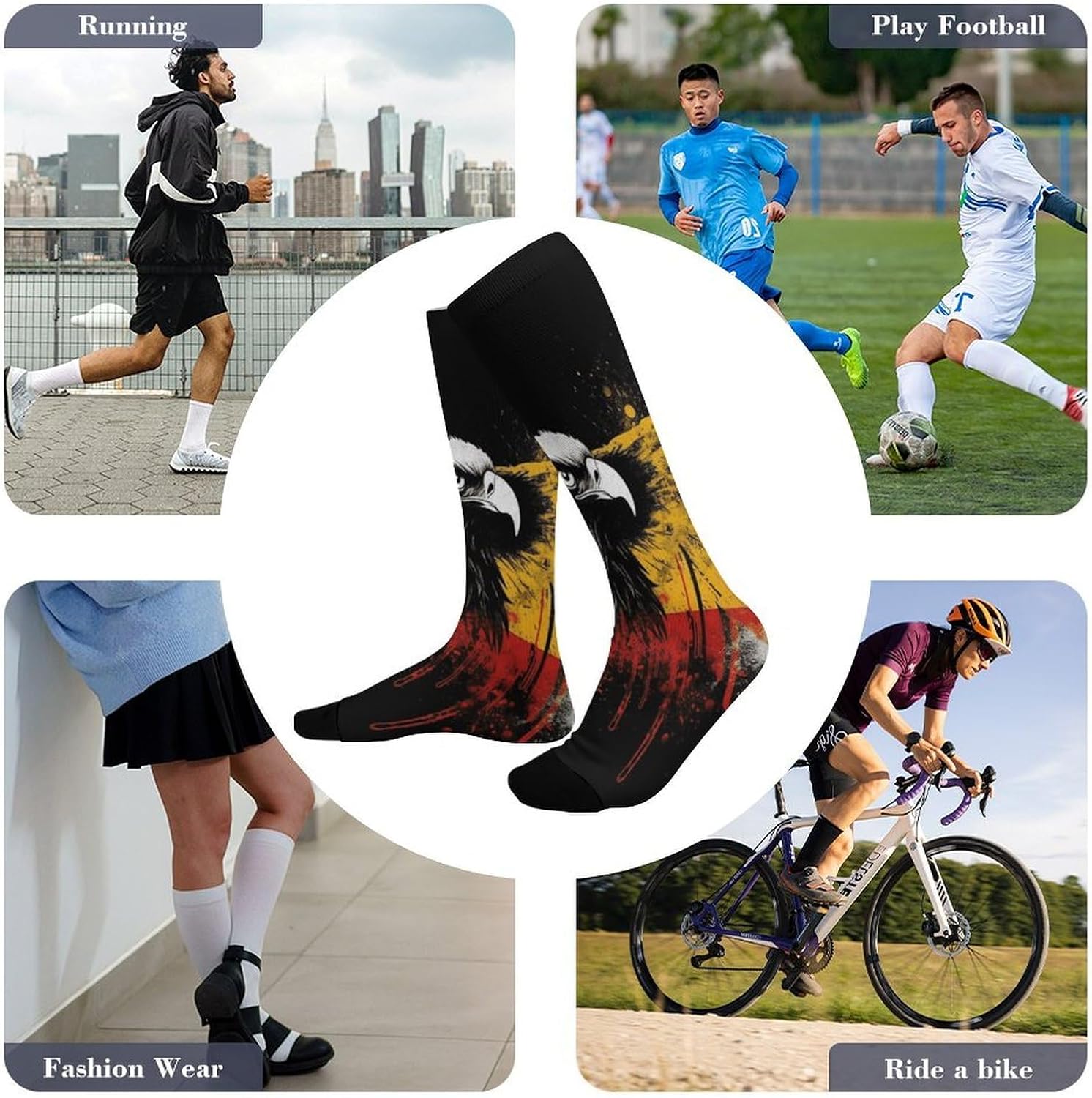 Knee High Socks Germany Flag Eagle Long Tube Boot Seamless Toe